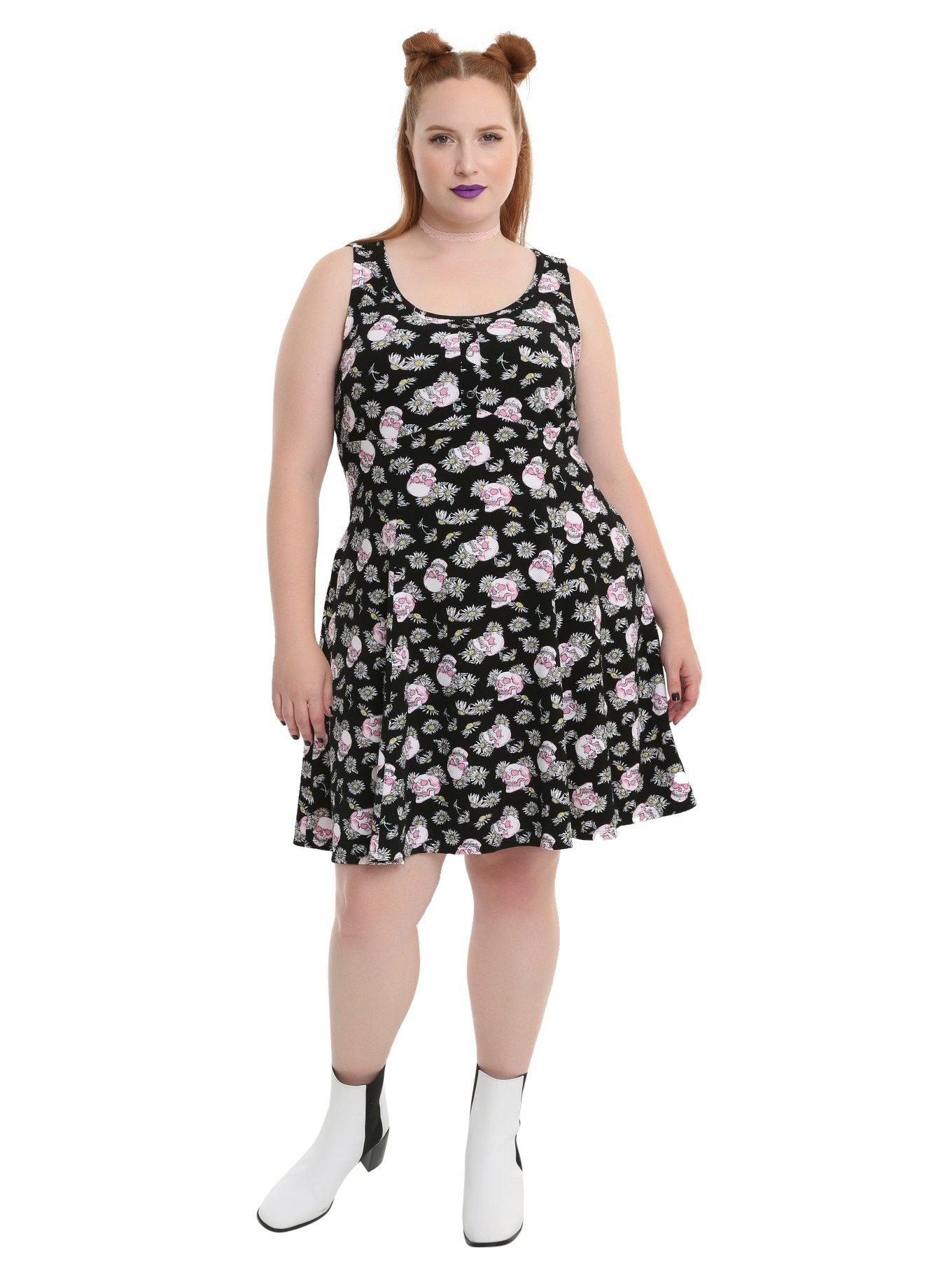 Daisy & Skull Fit & Flare Dress Plus Size, , alternate