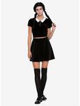 Black & White Collar Short Sleeve Girls Crop Top, , alternate