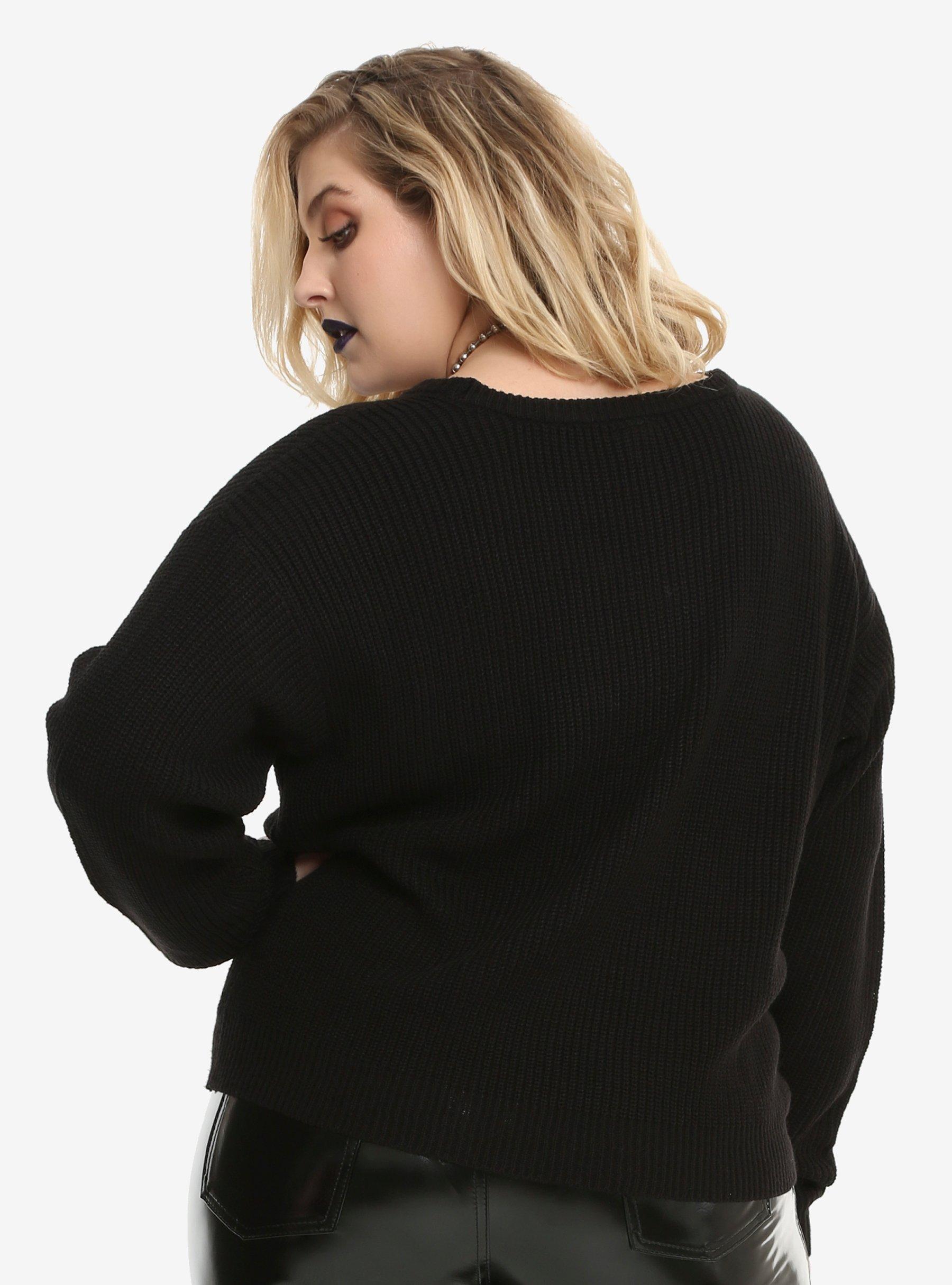 Black Grommet Girls Sweater Plus Size, , alternate