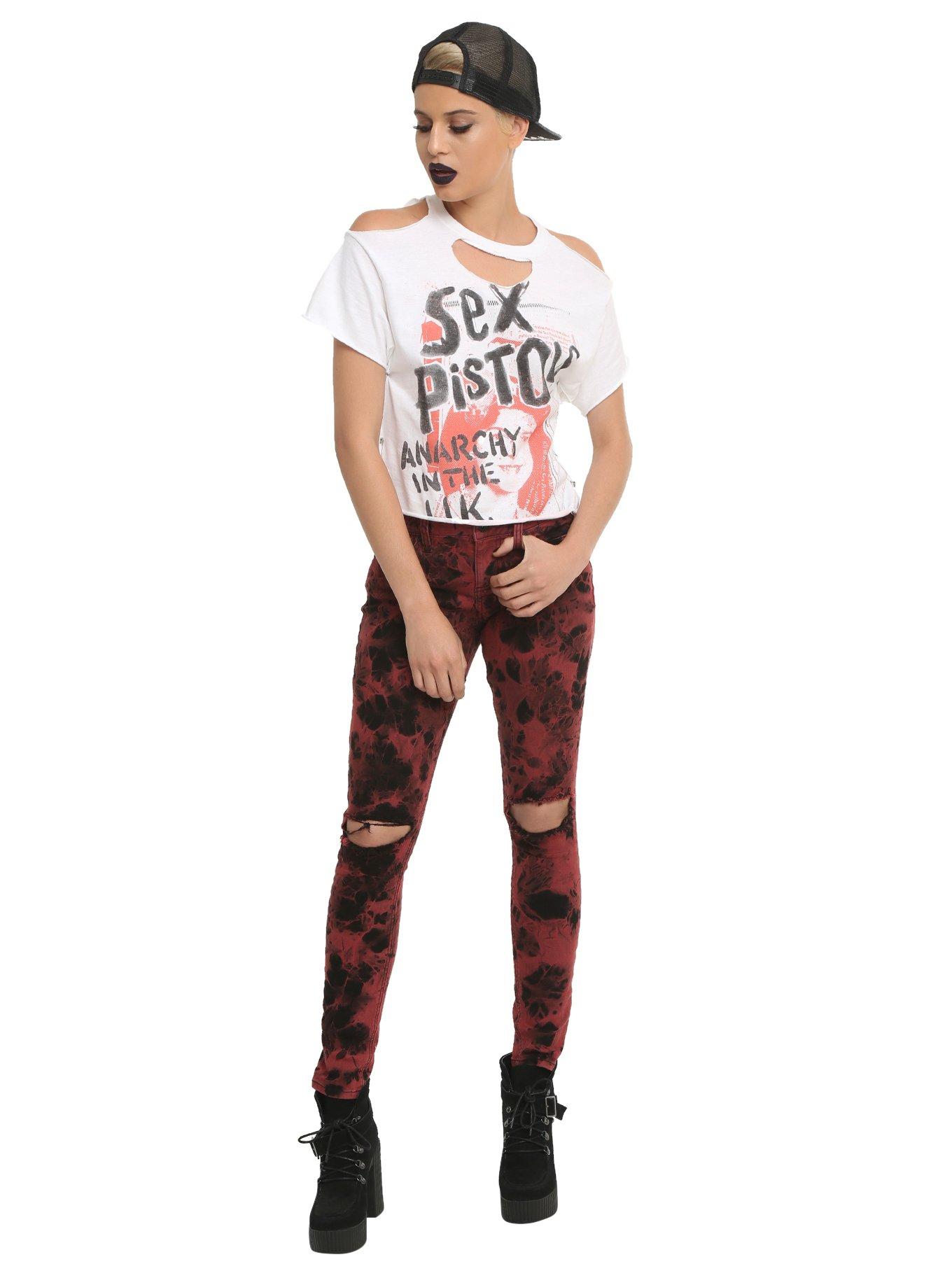 Blackheart Red & Black Acid Wash Skinny Jeans, , alternate