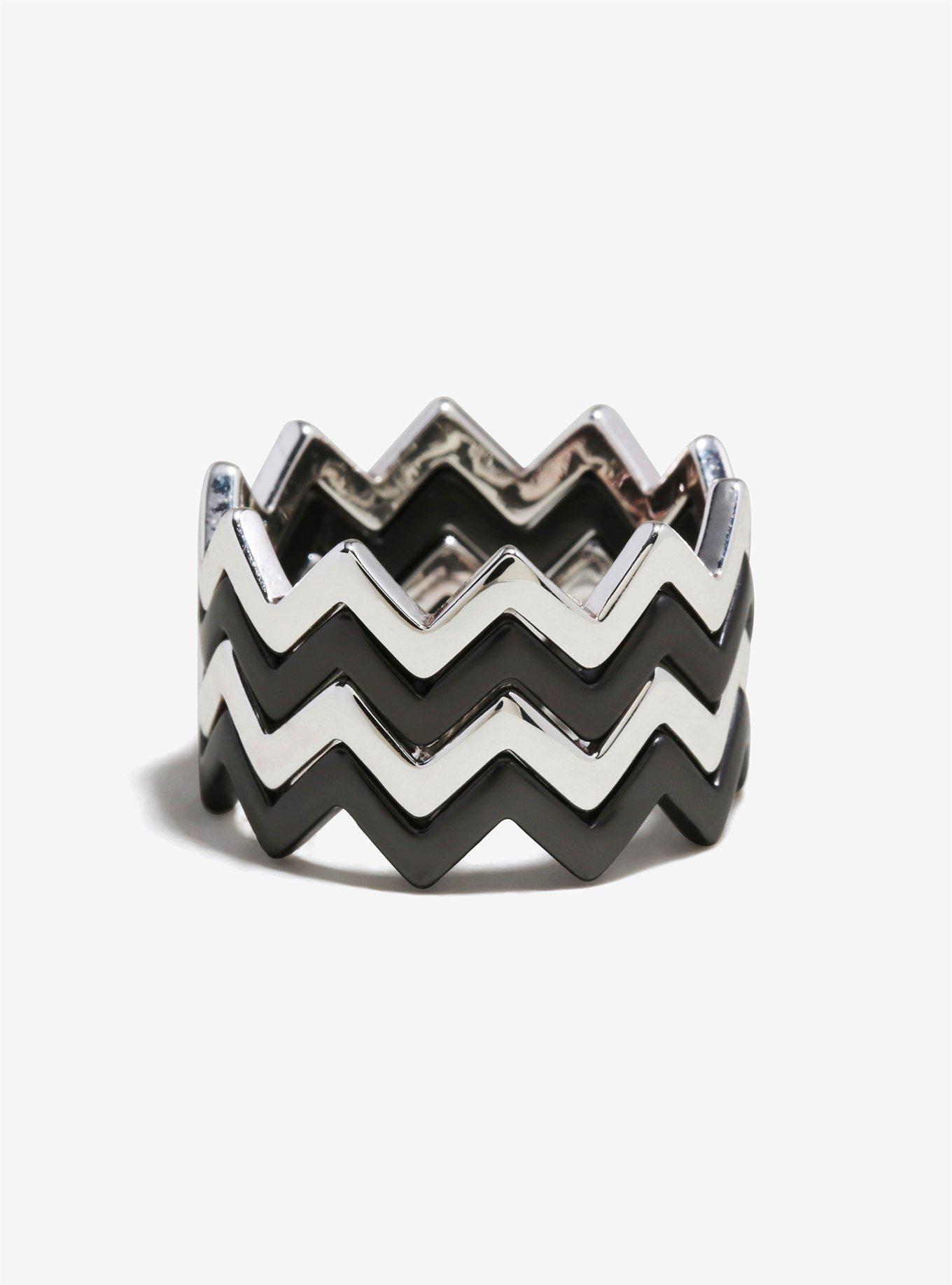 Twin Peaks ZigZag Stacking Silver Ring Set - BoxLunch Exclusive, , alternate