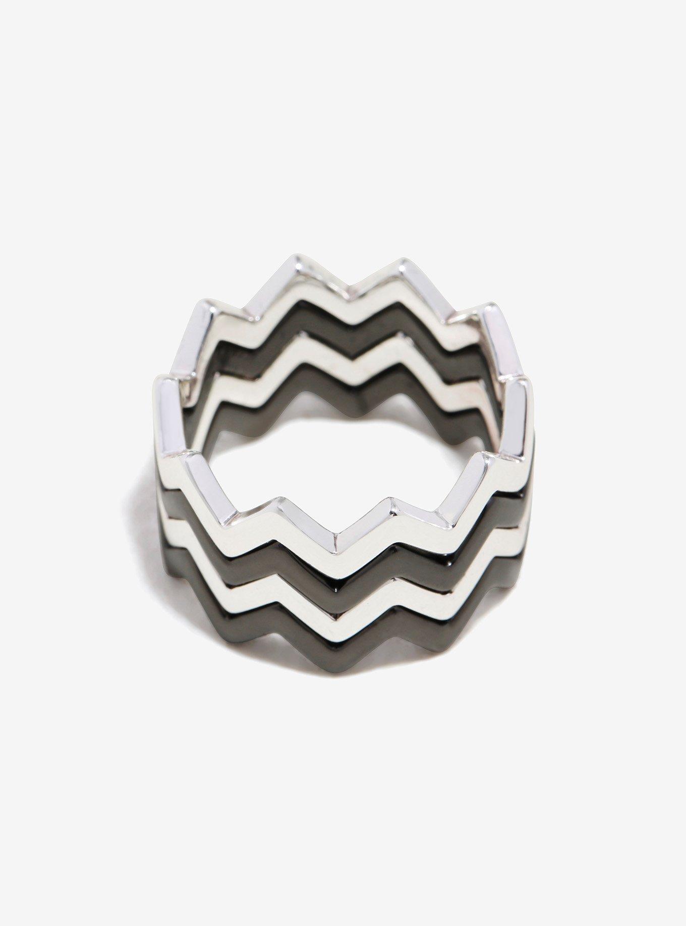 Twin Peaks ZigZag Stacking Silver Ring Set - BoxLunch Exclusive, , alternate