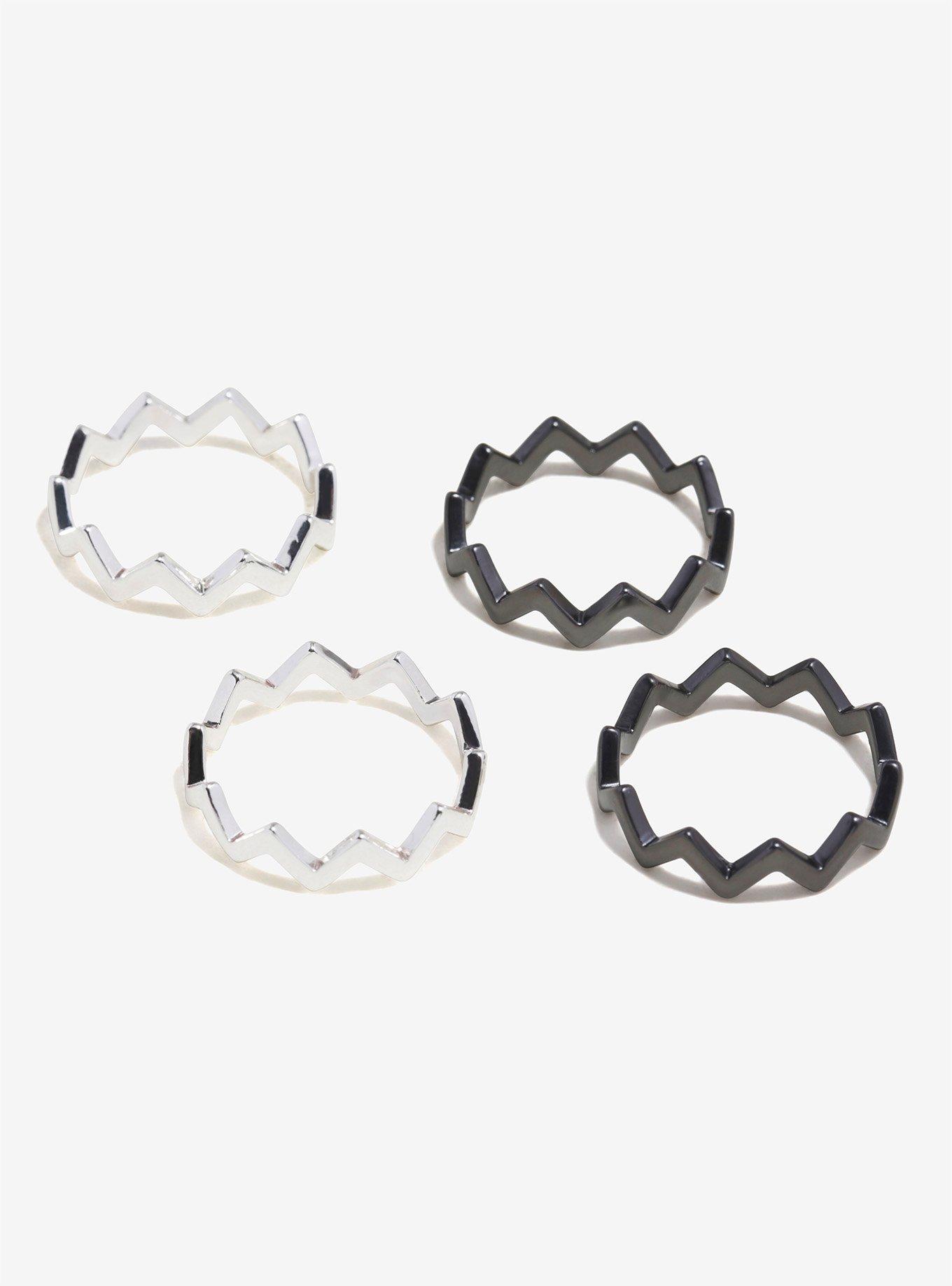 Twin Peaks ZigZag Stacking Silver Ring Set - BoxLunch Exclusive, , alternate