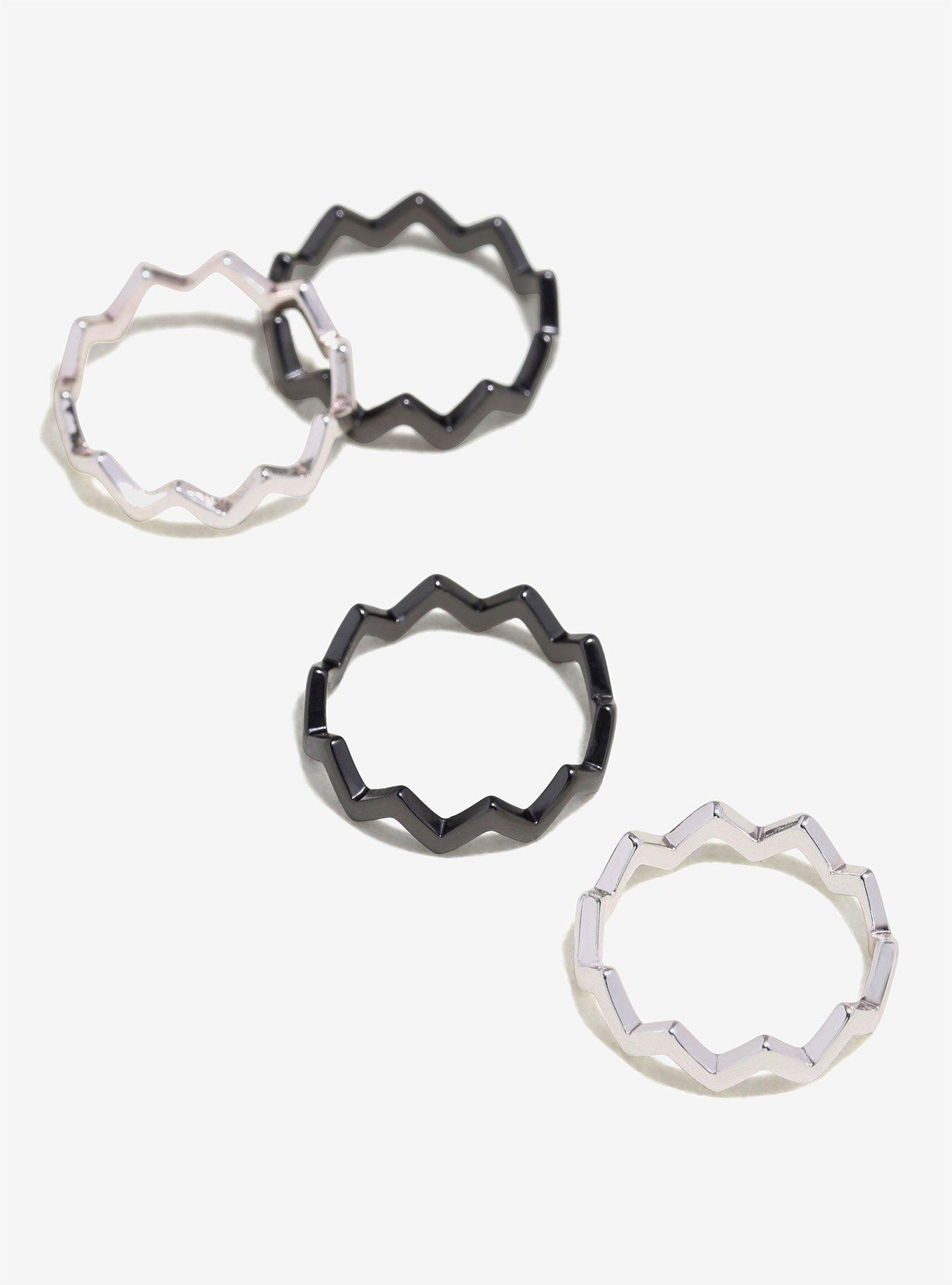 Twin Peaks ZigZag Stacking Silver Ring Set - BoxLunch Exclusive, , alternate