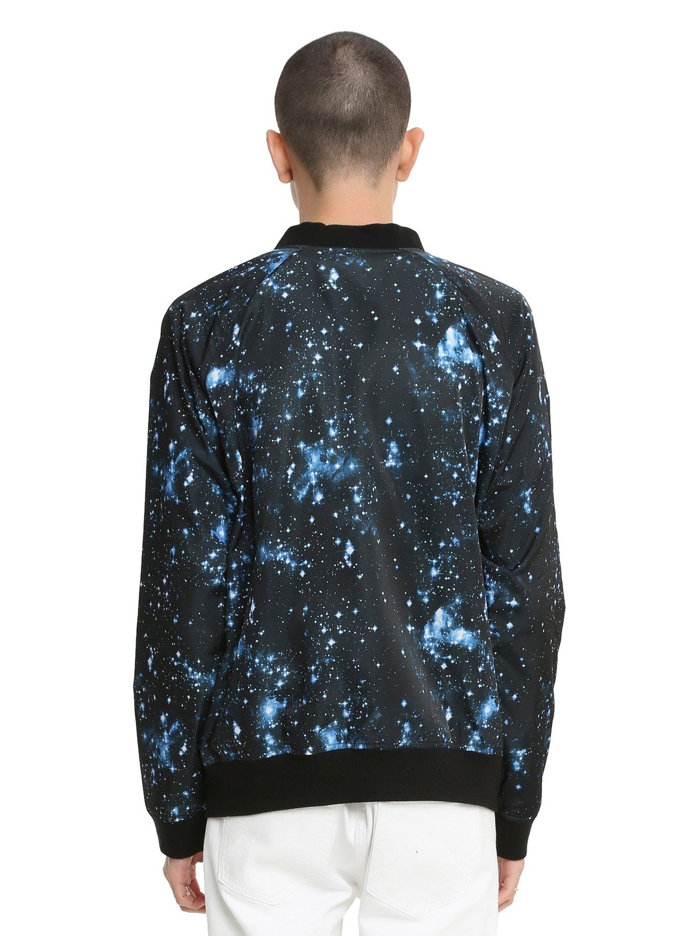 Blue Galaxy Print Bomber Jacket, , alternate