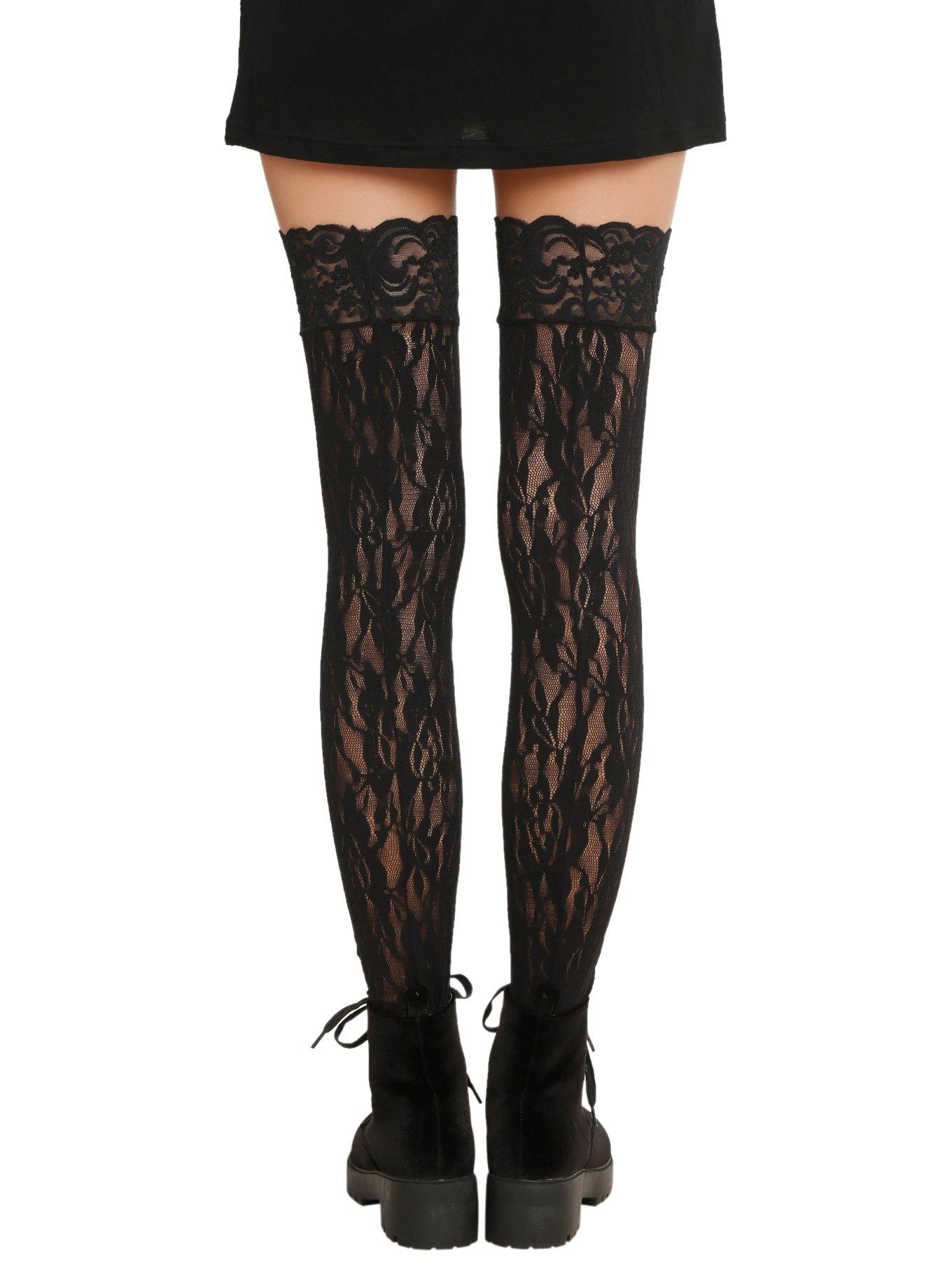 Black Lace On Lace Thigh Highs, , alternate