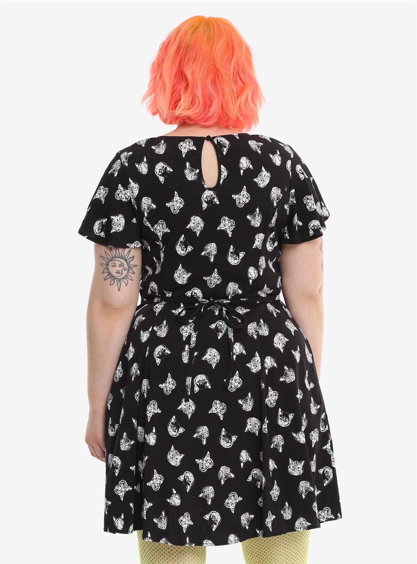 Cat Print Button-Front Dress Plus Size, , alternate