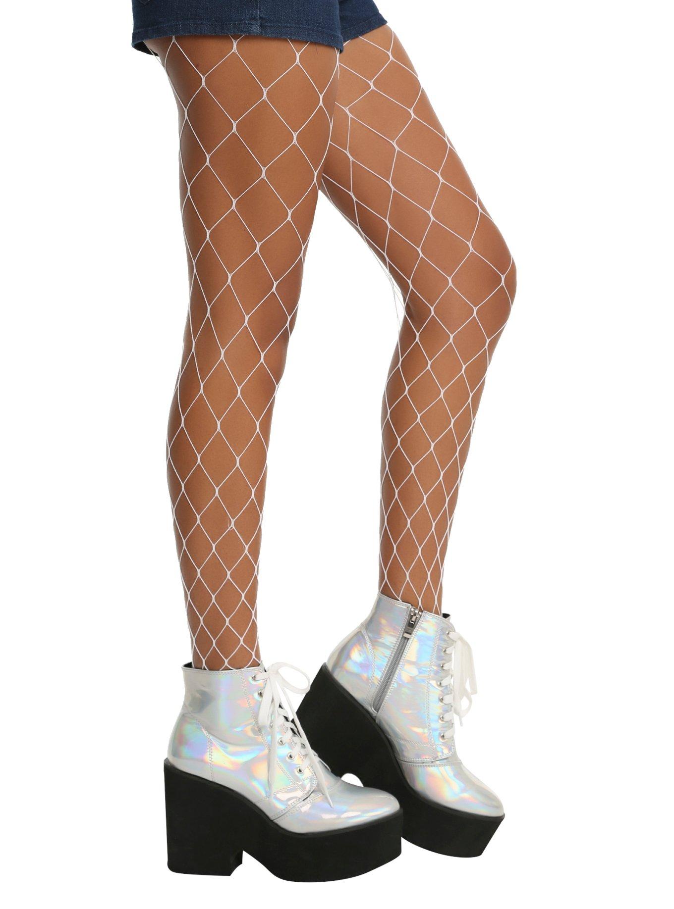 Blackheart White Fishnet Tights