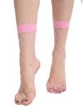 Blackheart Pink Banded Large Fishnet Ankle Socks, , alternate