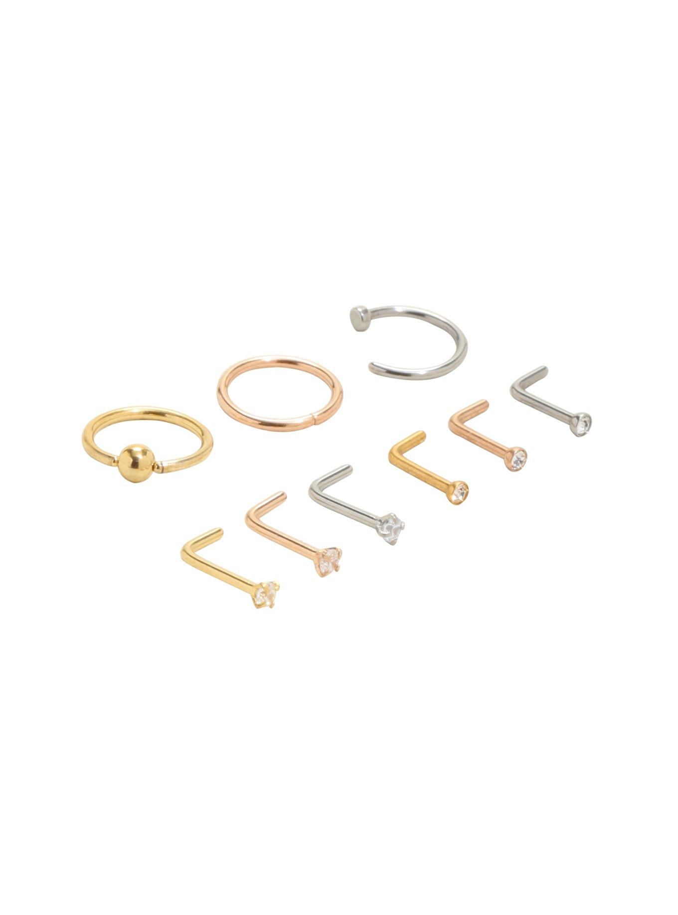 Steel Dainty Nose Hoop & Stud 9 Pack, , alternate