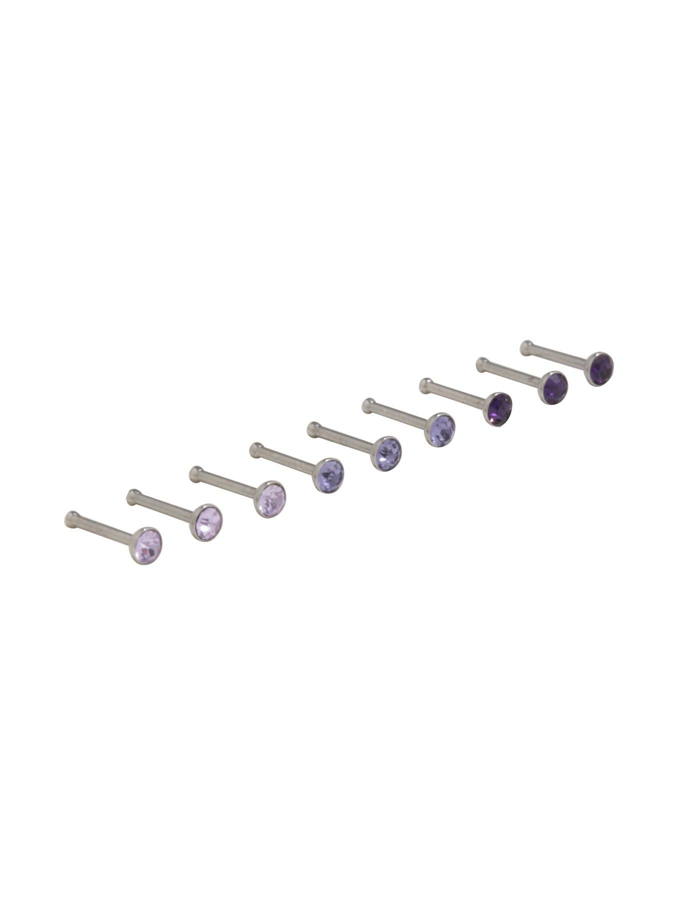 Steel Purple Ombre Gem Nose Studs 9 Pack, , alternate