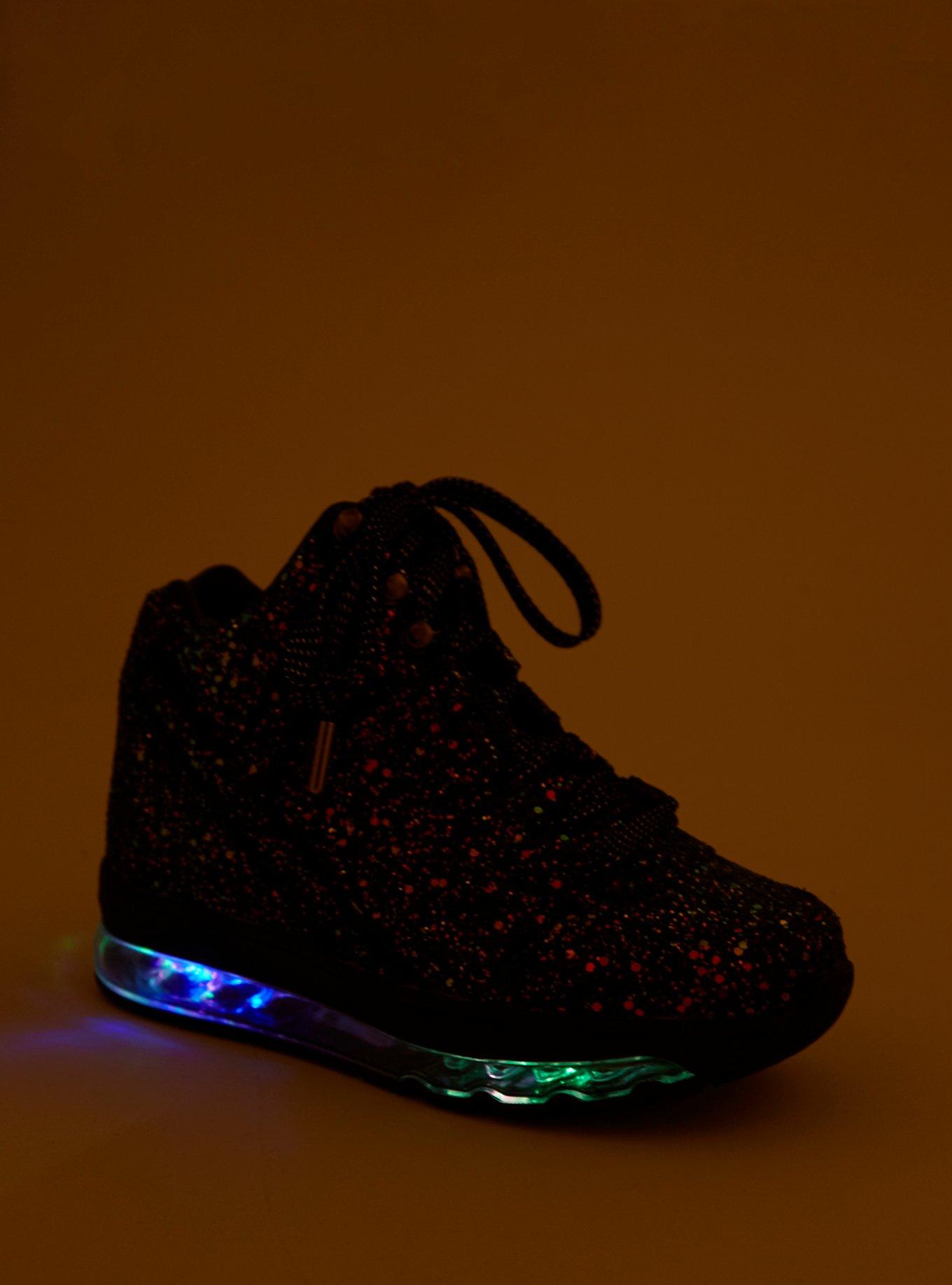 YRU Qozmo Black Glitter Light Up High Top Sneakers, , alternate