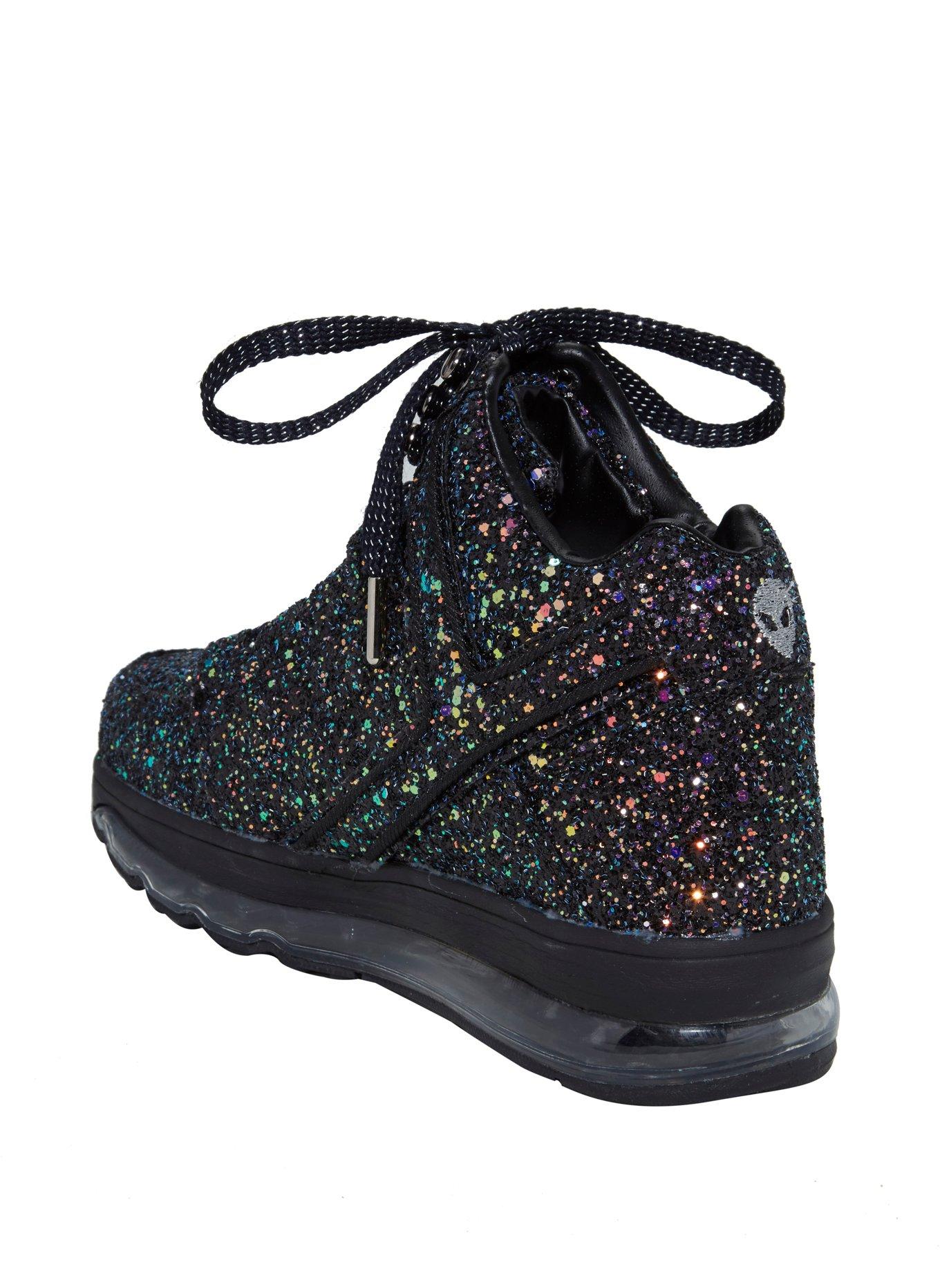 YRU Qozmo Black Glitter Light Up High Top Sneakers, , alternate