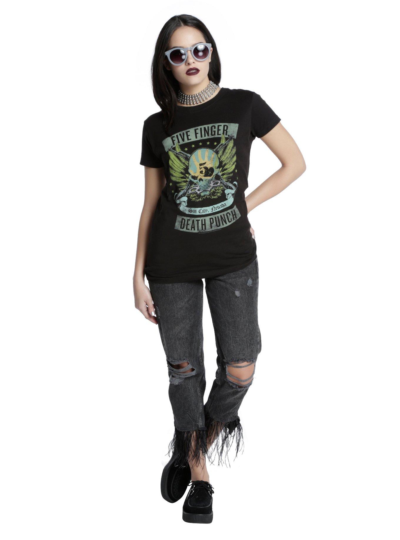 Five Finger Death Punch Winged Skull Girls T-Shirt, , alternate