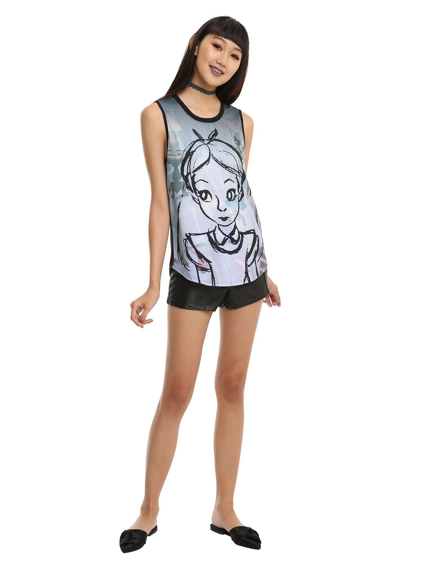 Disney Alice In Wonderland Sketch Sublimated Girls Muscle Top, , alternate
