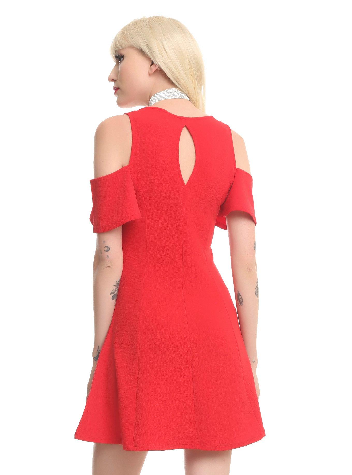 Red Flutter Sleeve Dress, , alternate