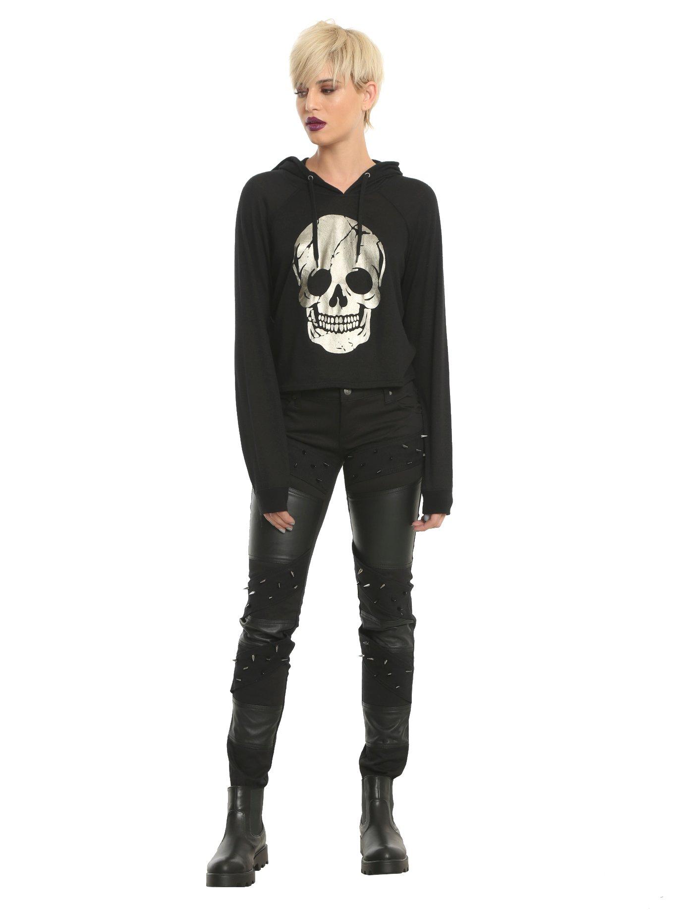 Gold Foil Skull Girls Hoodie, , alternate