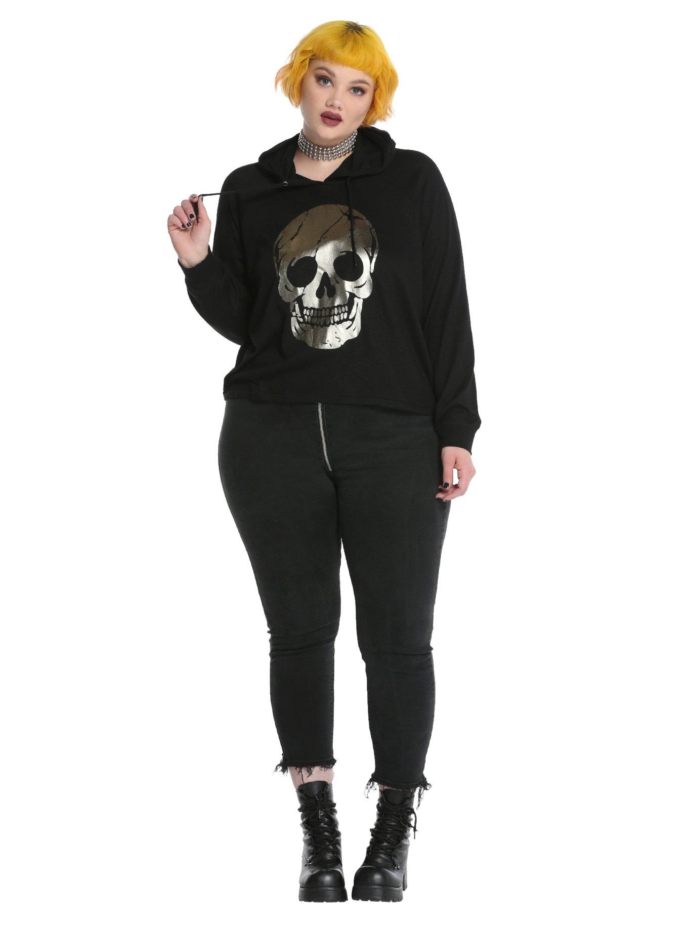 Gold Foil Skull Girls Hoodie Plus Size, , alternate