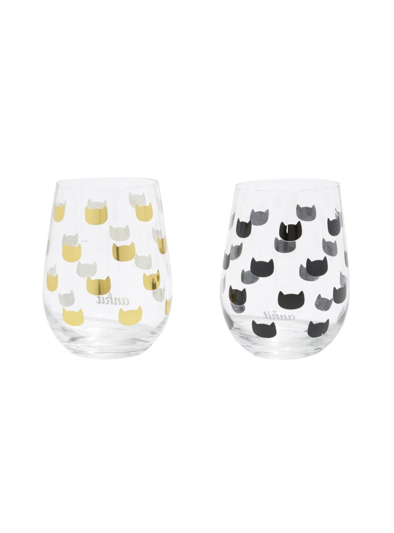 Ankit Kitty Head Stemless Wine Glasses Set, , alternate