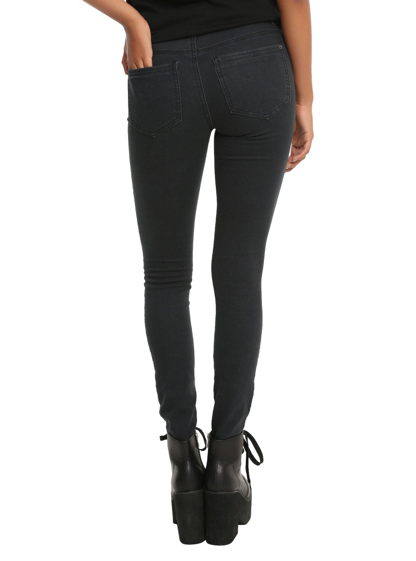 Faded Black Destructed Skinny Jeans, , alternate