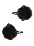 Blackheart Black Puffball Cat Ear Hair Clip Set, , alternate