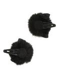 Blackheart Black Puffball Cat Ear Hair Clip Set, , alternate