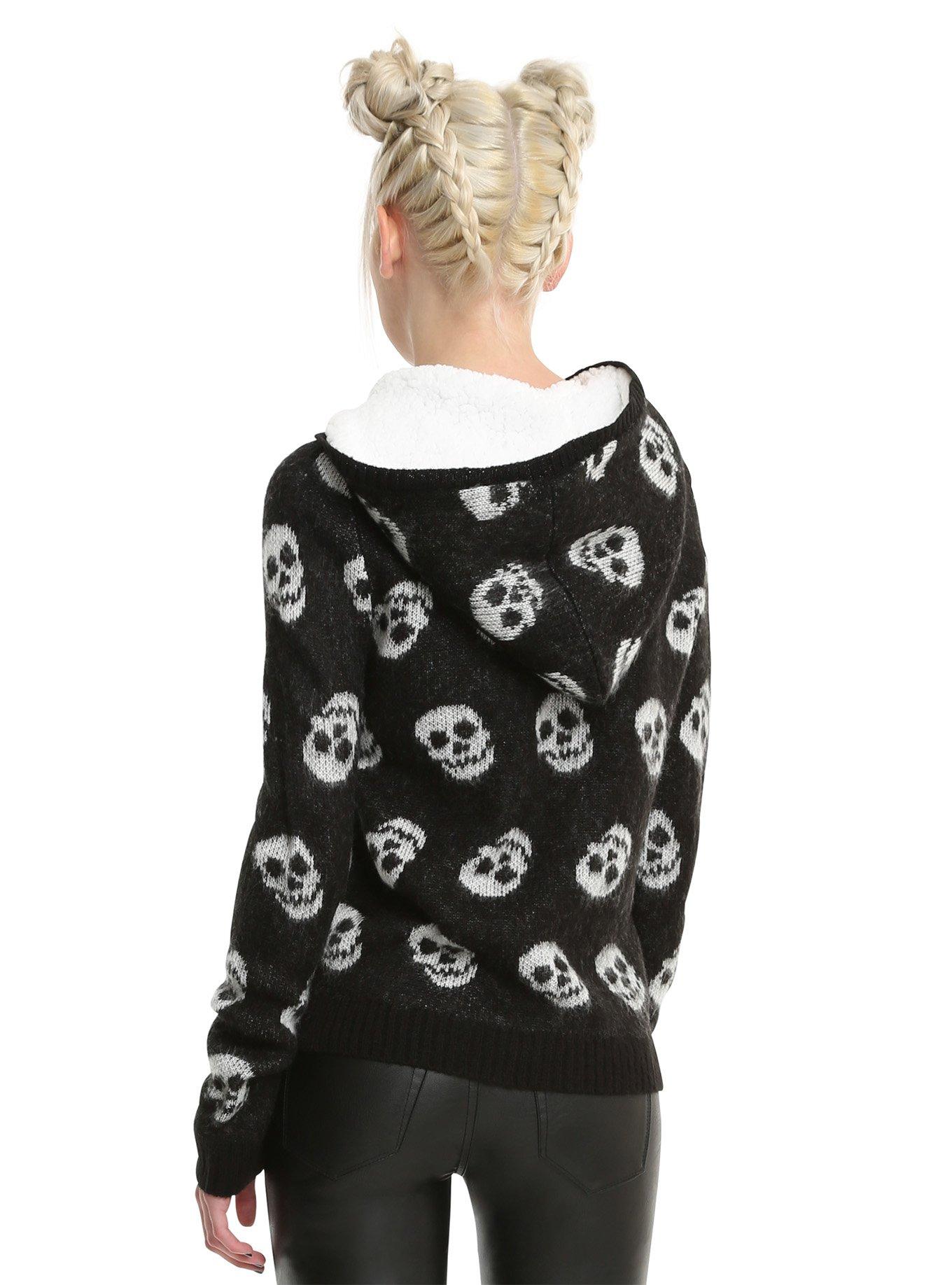 Skull Girls Hooded Sherpa Sweater, , alternate