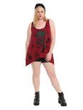 Red & Black Glitter Skull & Crossbones Tie Dye Girls Sharkbite Tank Top Plus Size, , alternate