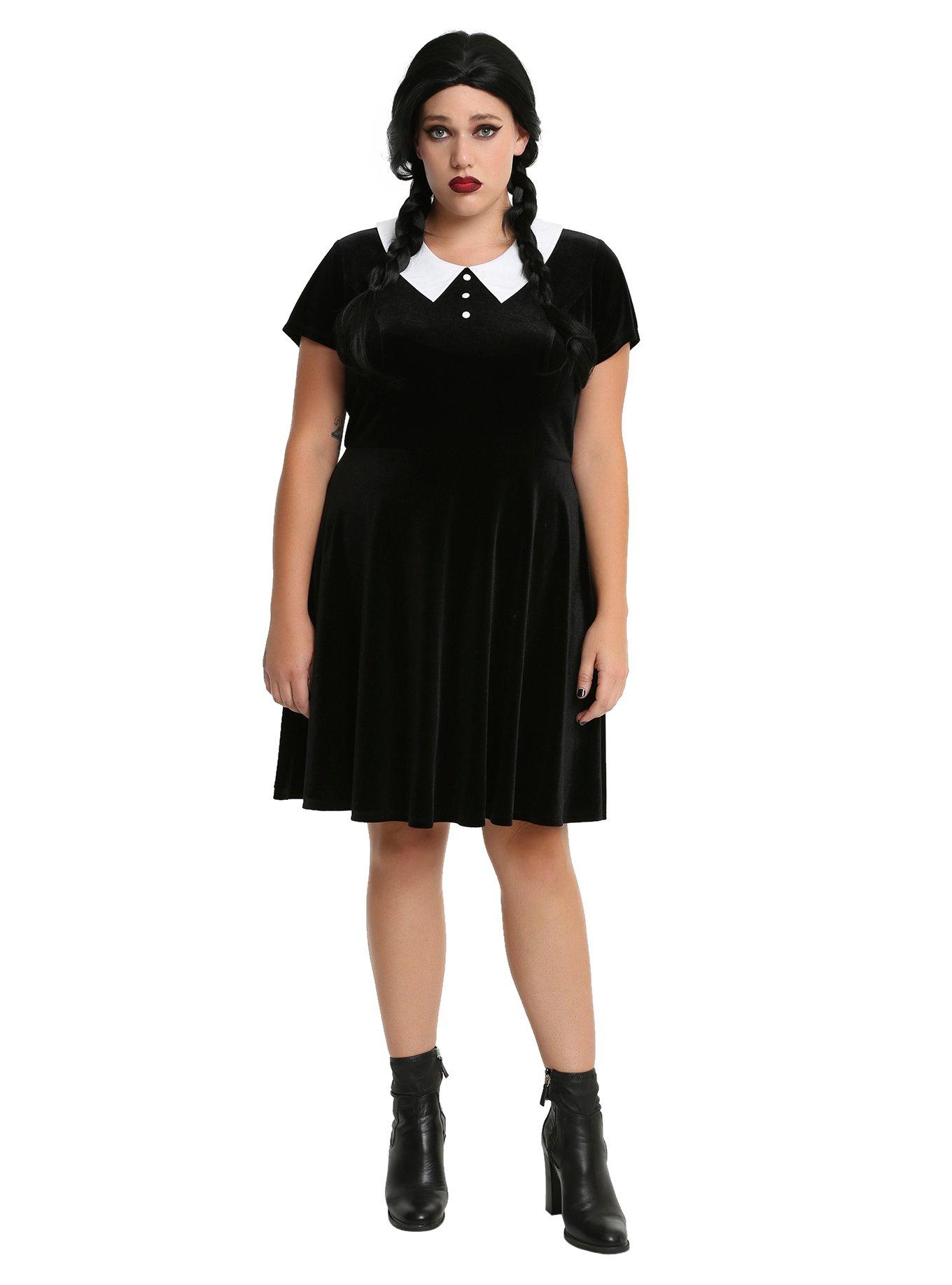 Black & White Collar Velvet Dress Plus Size | Hot Topic