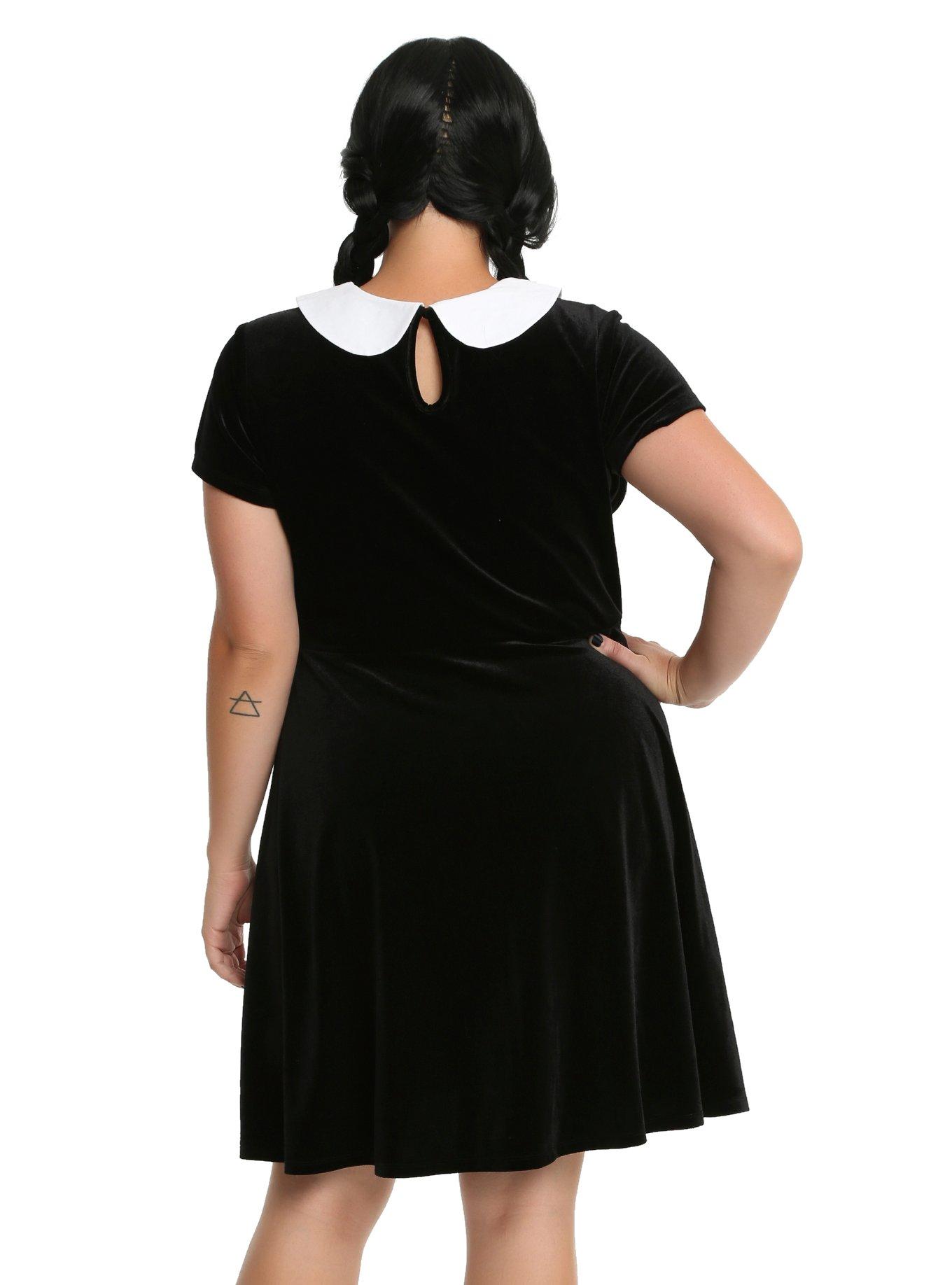 Black & White Collar Velvet Dress Plus Size, , alternate