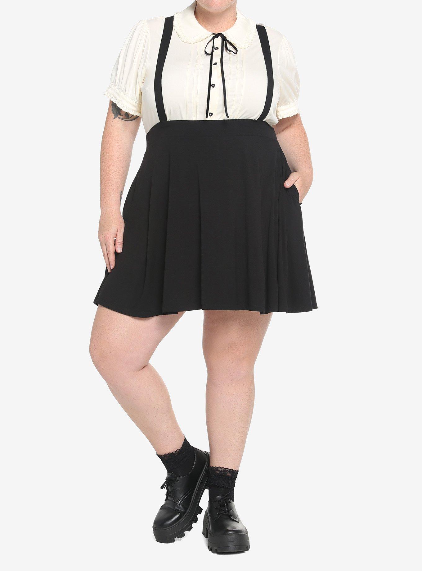 Black Suspender Circle Skirt Plus Size, BLACK, alternate