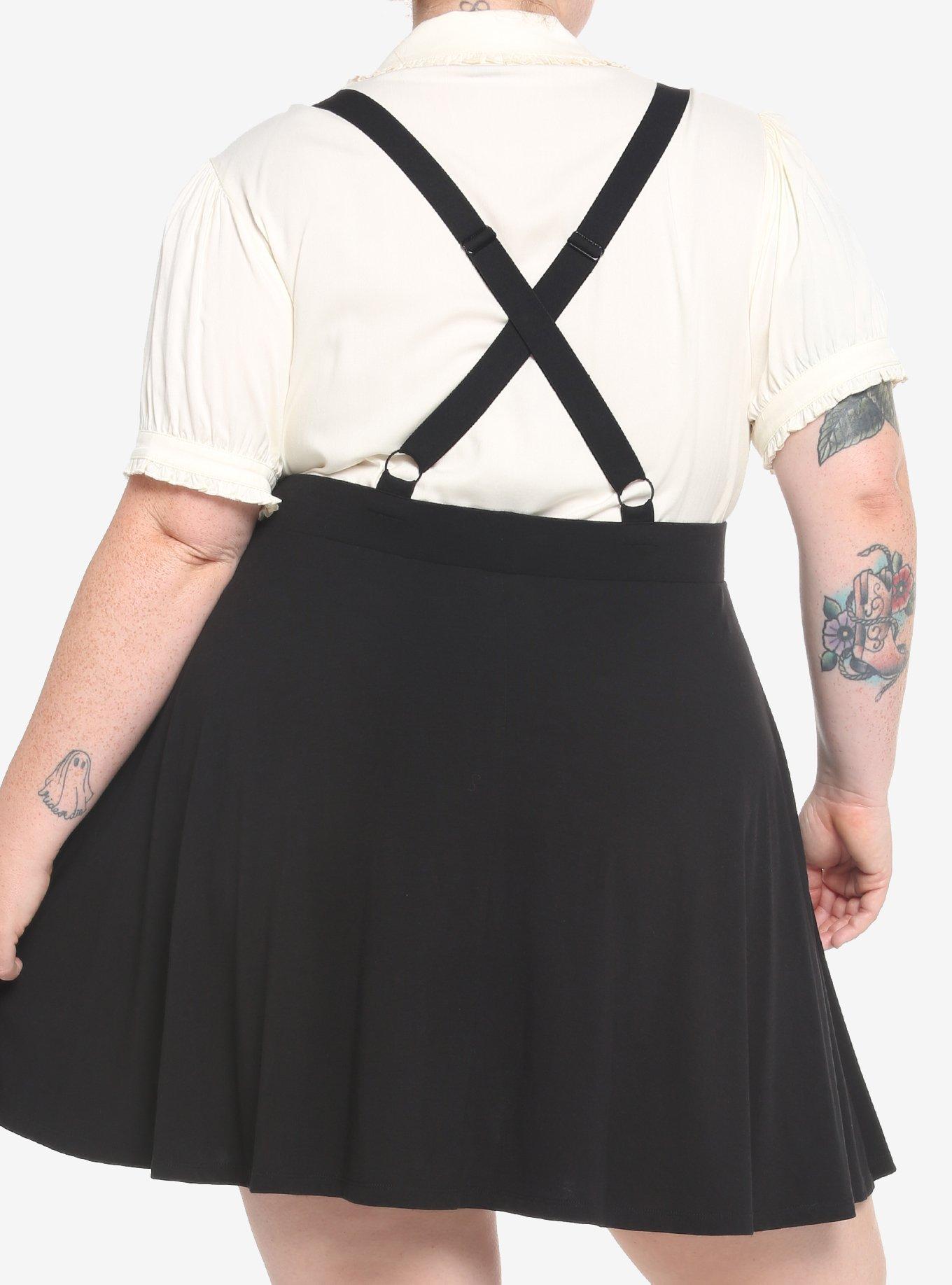 Black Suspender Circle Skirt Plus Size, BLACK, alternate