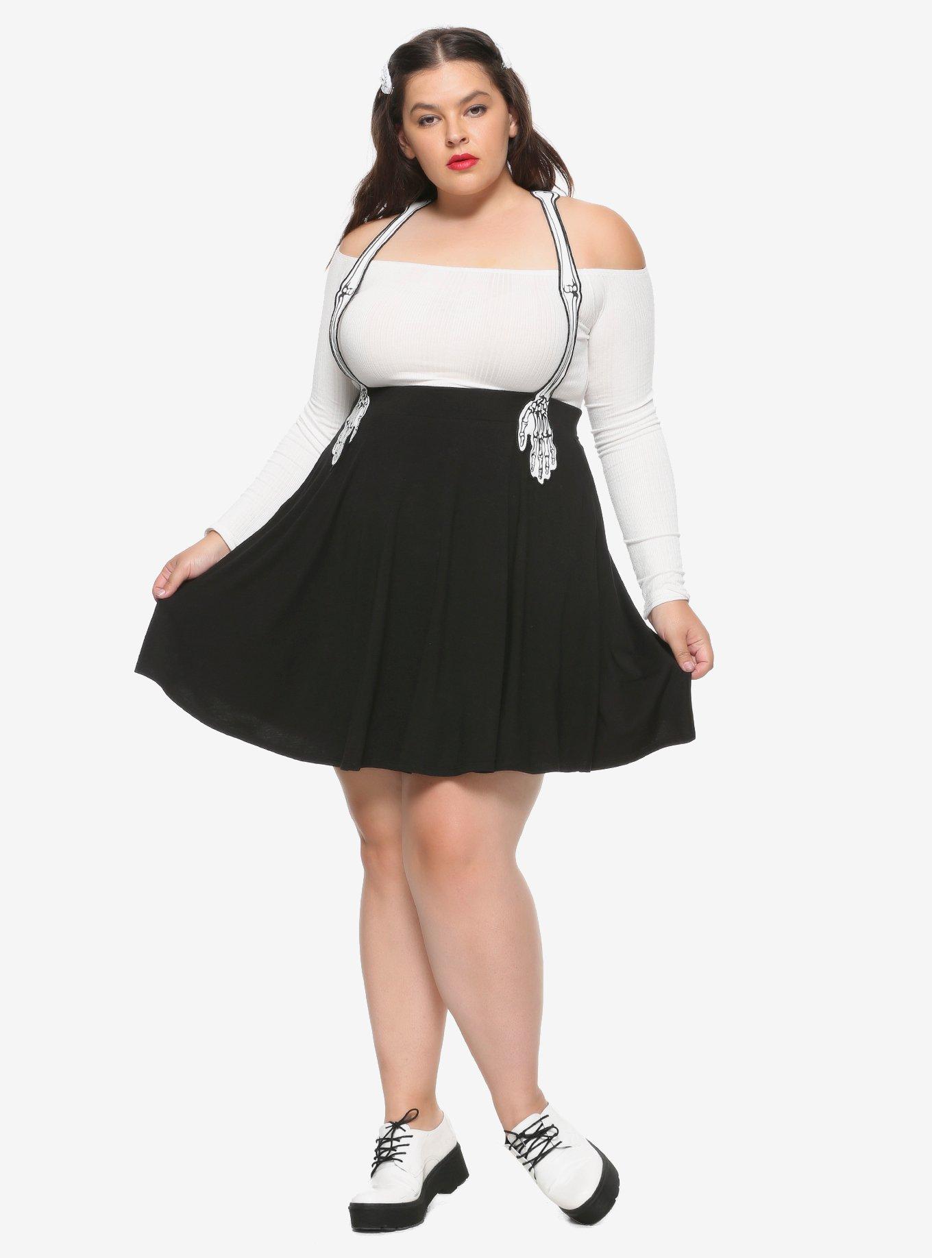 Skeleton Hand Suspender Skirt Plus Size, BLACK, alternate