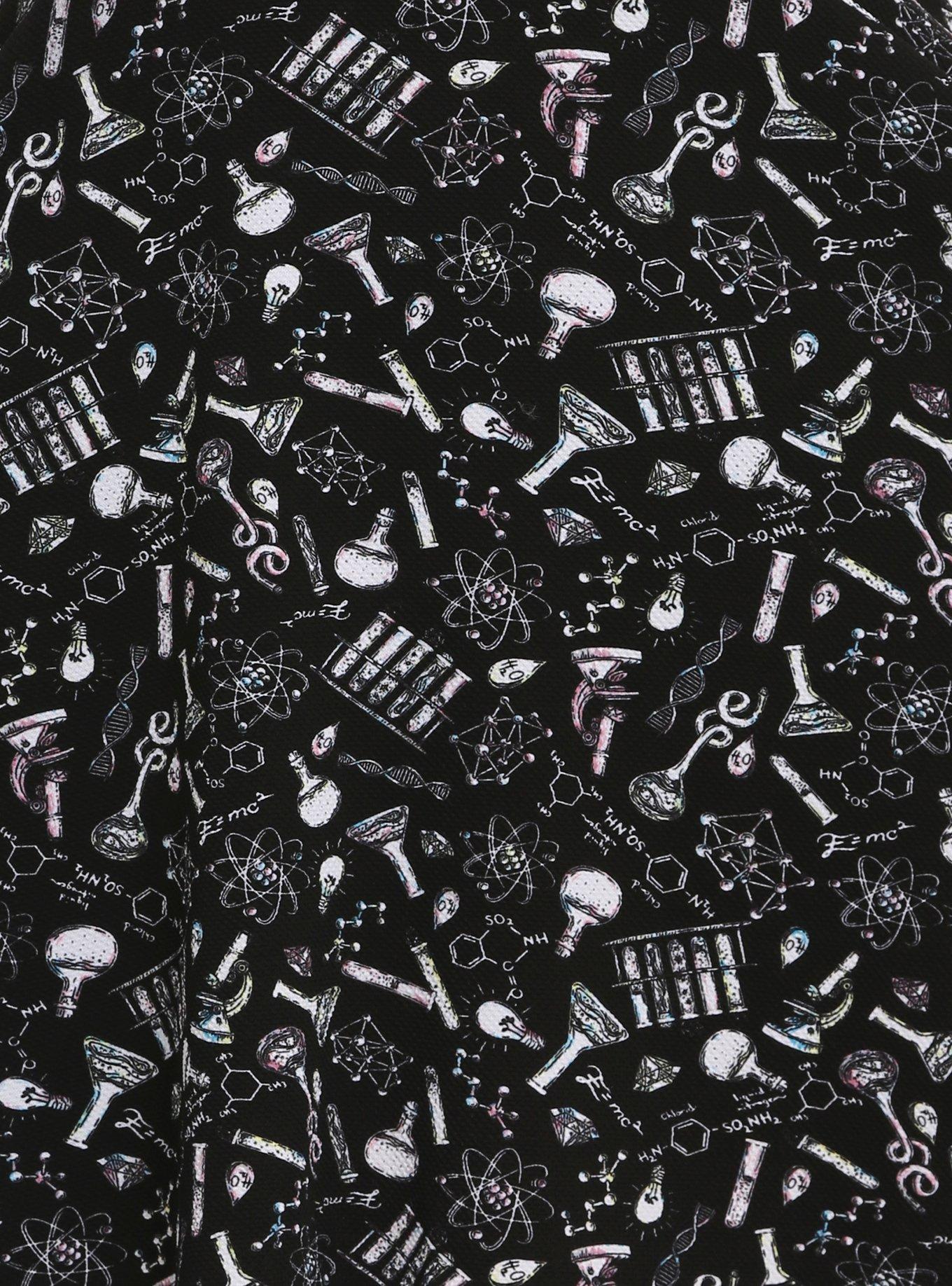 Black Pastel Science Print Fit & Flare Dress Plus Size, , alternate