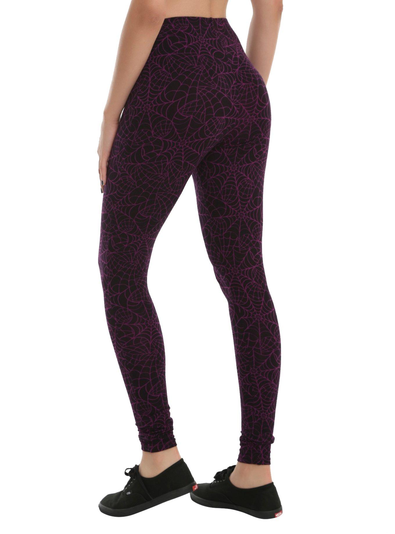 Blackheart Purple & Black Spiderweb Leggings, , alternate