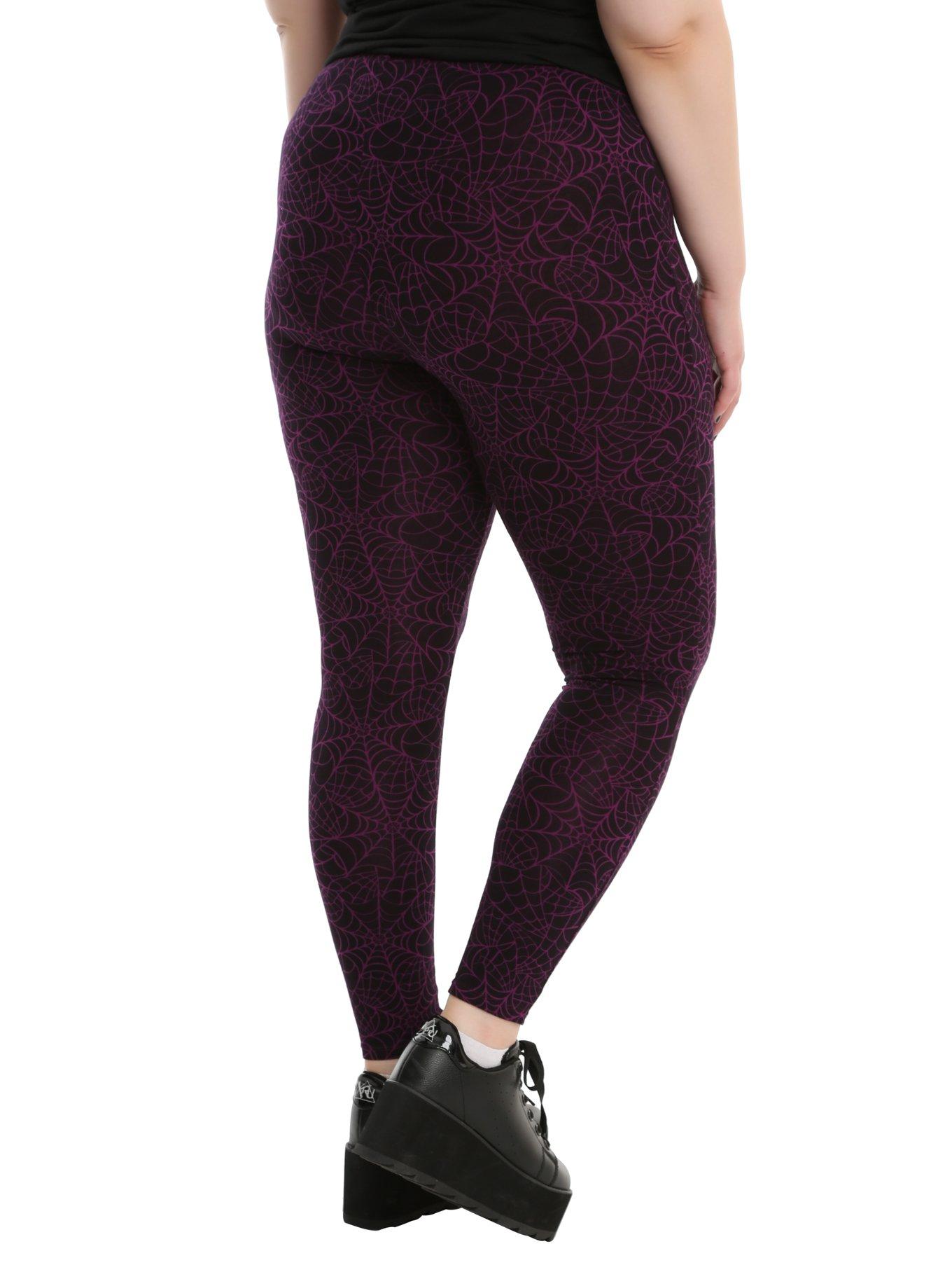 Blackheart Purple & Black Spiderweb Leggings Plus Size, , alternate