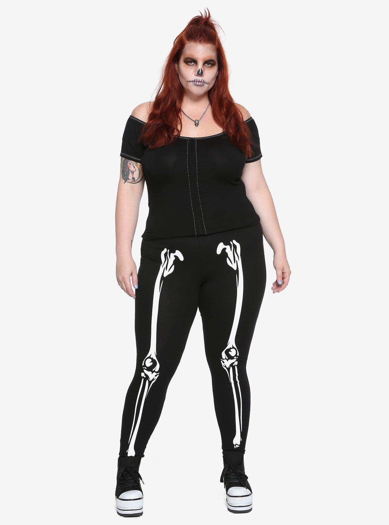 Blackheart Skeleton Glow-In-The-Dark Leggings Plus Size, , alternate