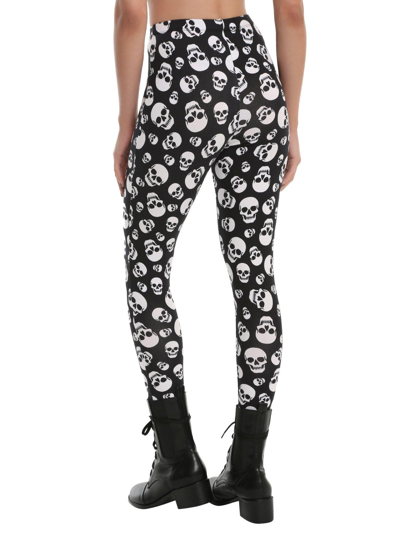 Blackheart Black & White Skull Leggings, , alternate