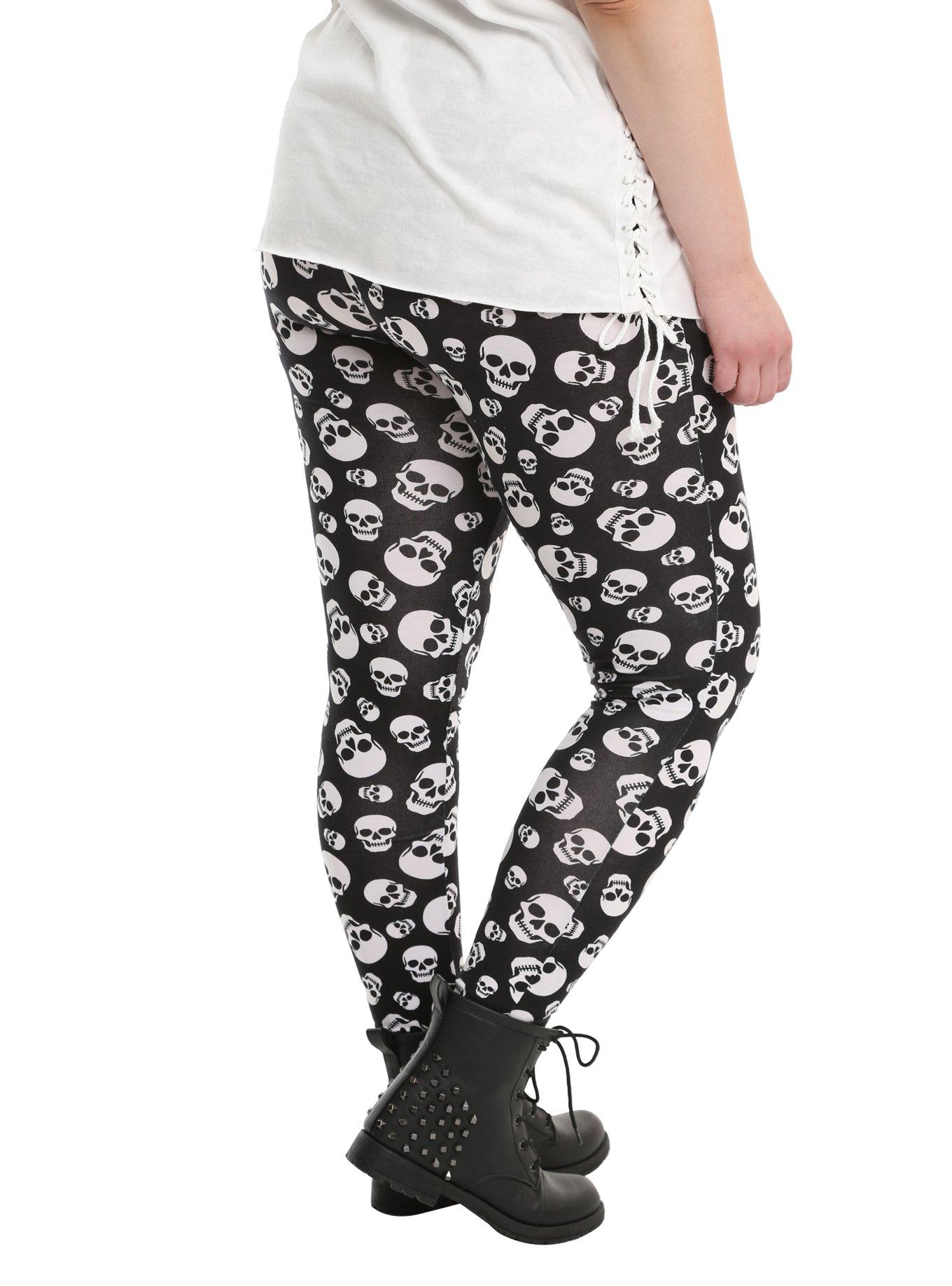 Blackheart Black & White Skull Leggings Plus Size, , alternate