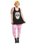 Black & Pastel Sugar Skull Glitter Lace Side Girls Tank Top Plus Size, , alternate