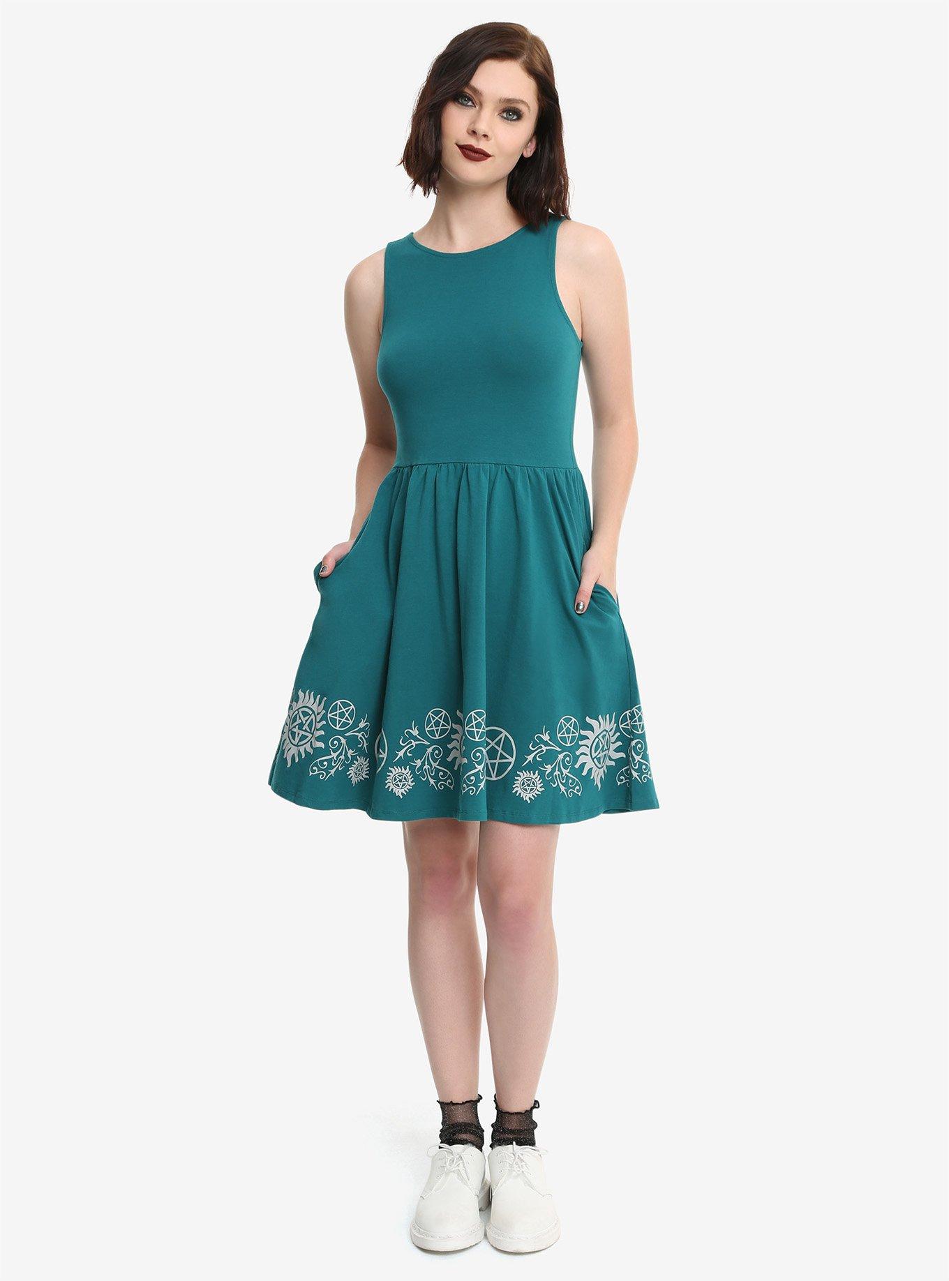 Supernatural Teal Border Dress, , alternate