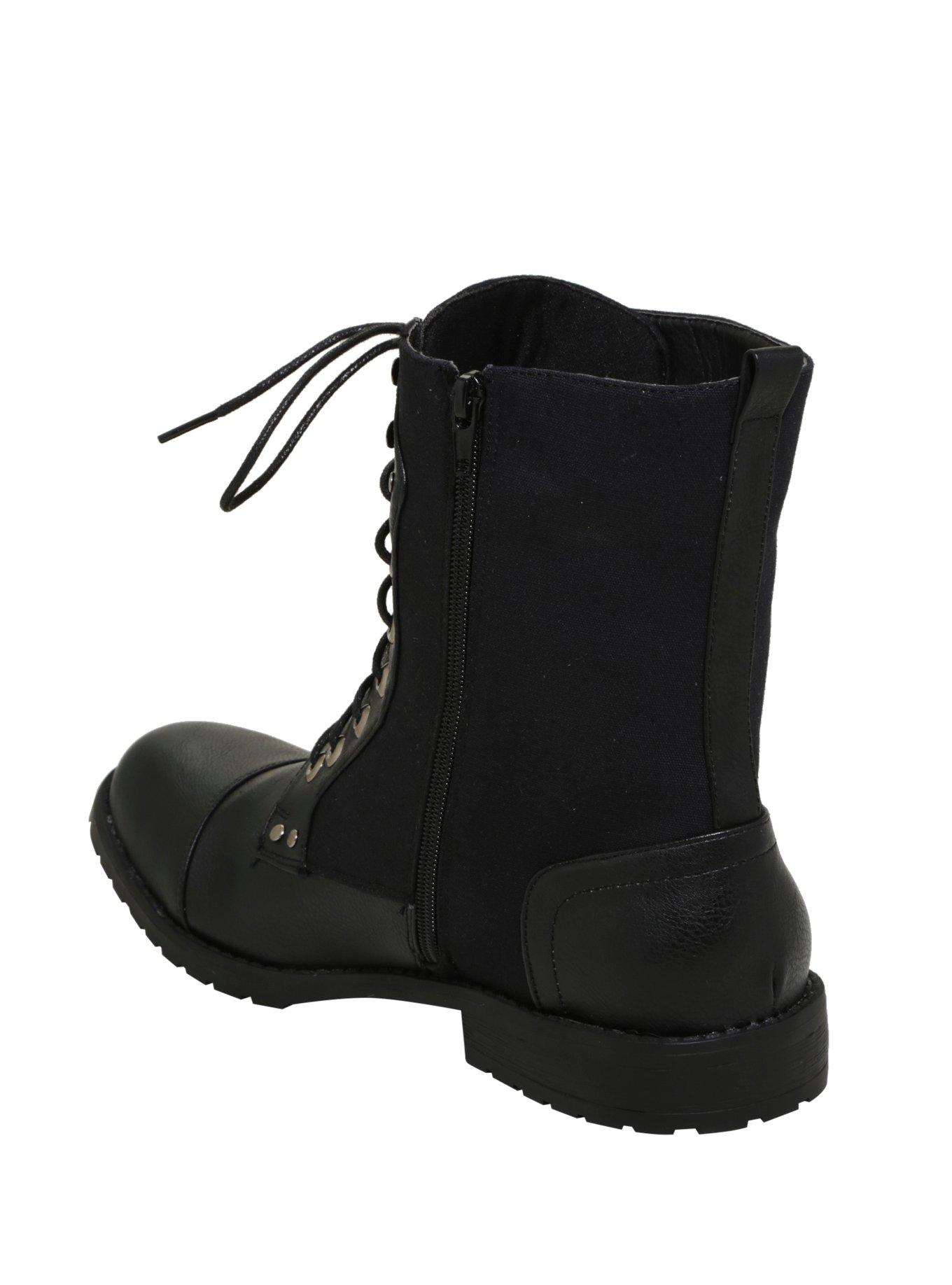 Black Lace-Up Combat Boots, , alternate