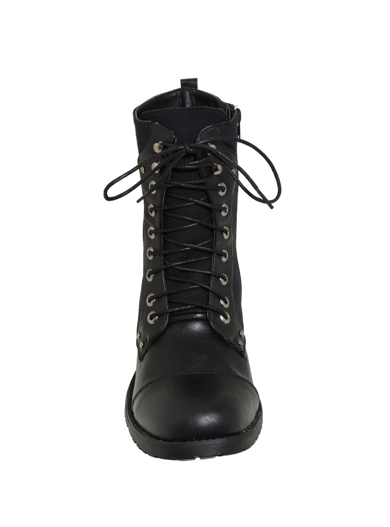 Black Lace-Up Combat Boots, , alternate