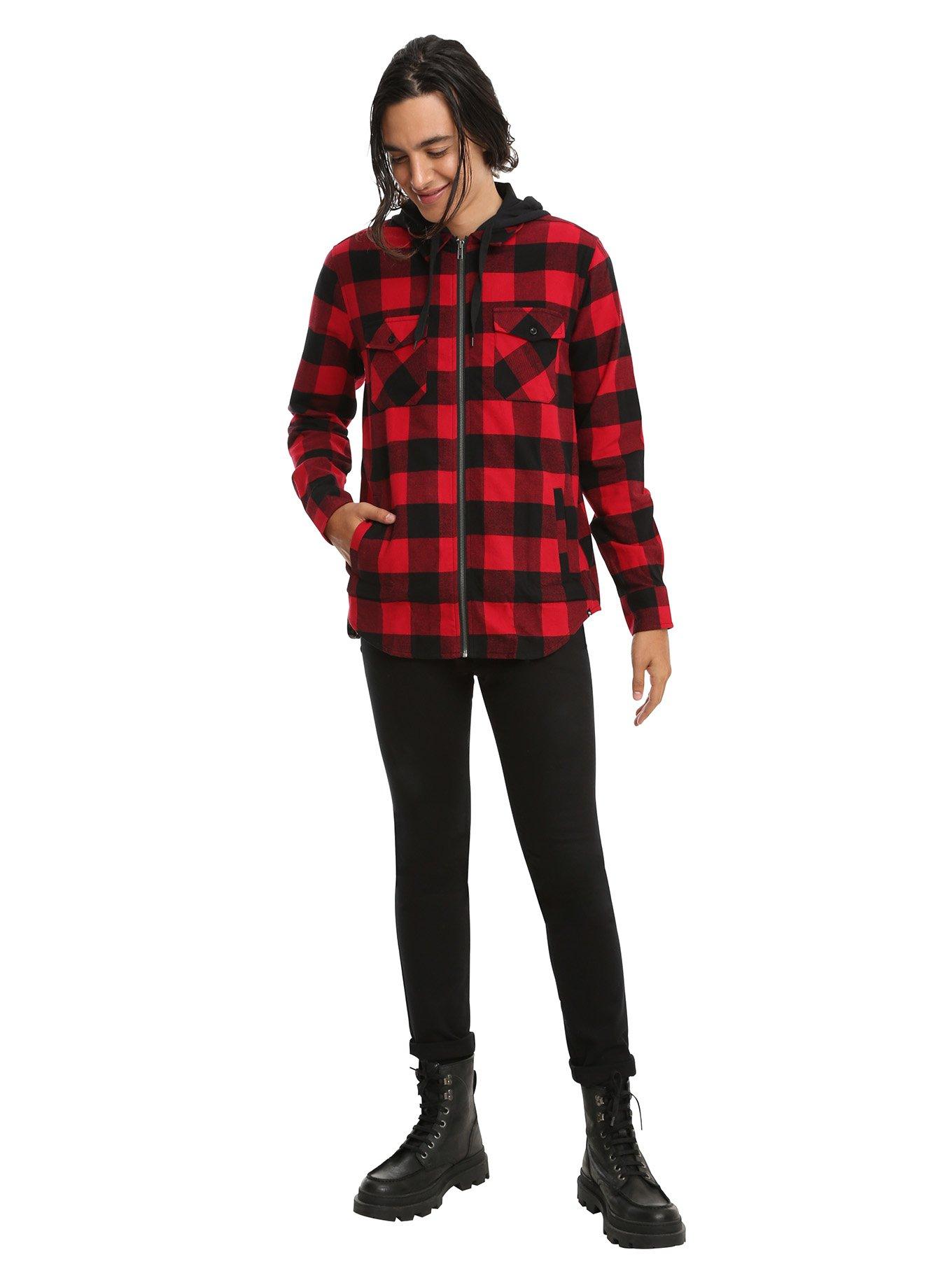 XXX RUDE Red & Black Buffalo Plaid Hooded Jacket, , alternate