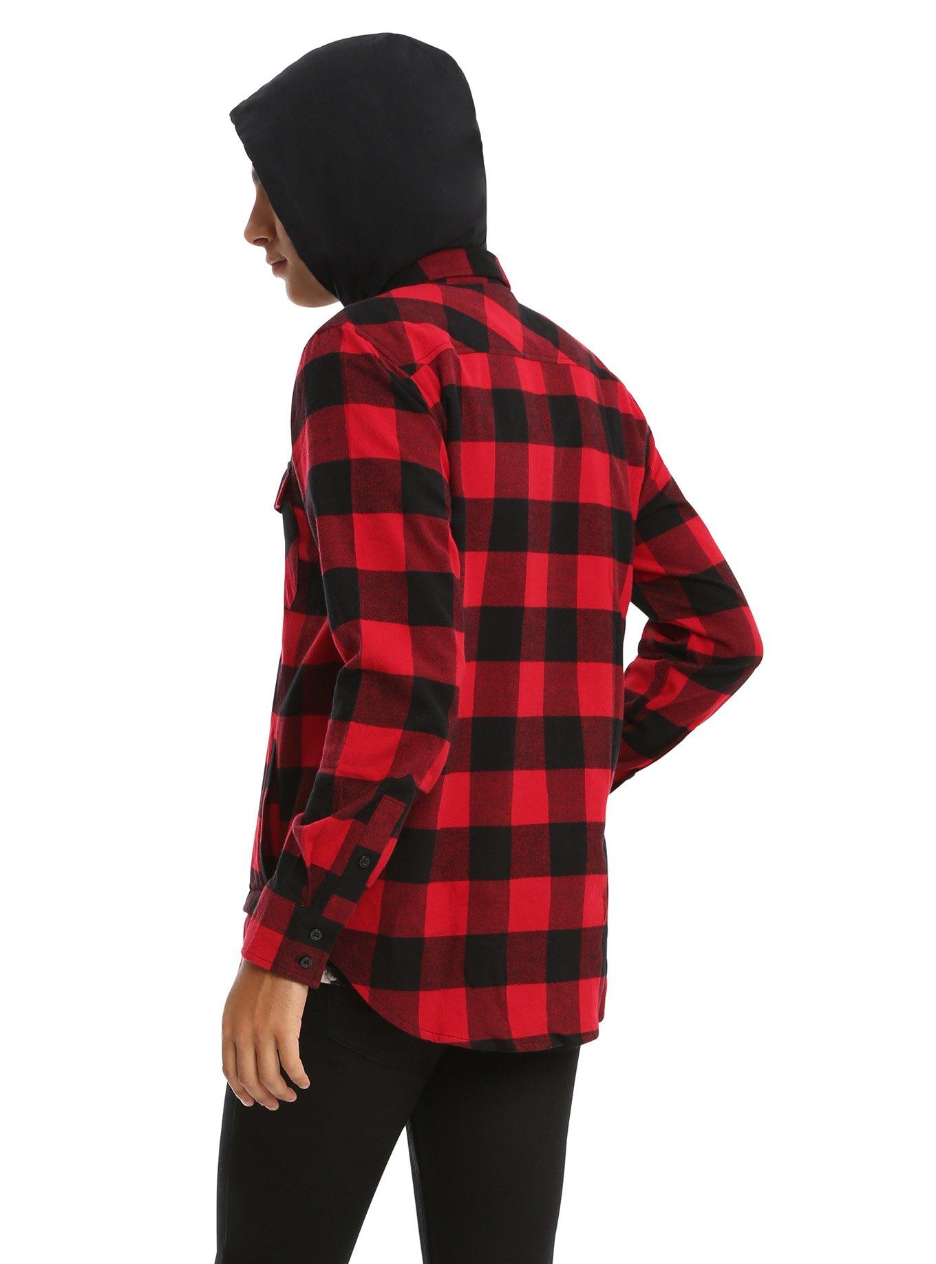 XXX RUDE Red & Black Buffalo Plaid Hooded Jacket, , alternate