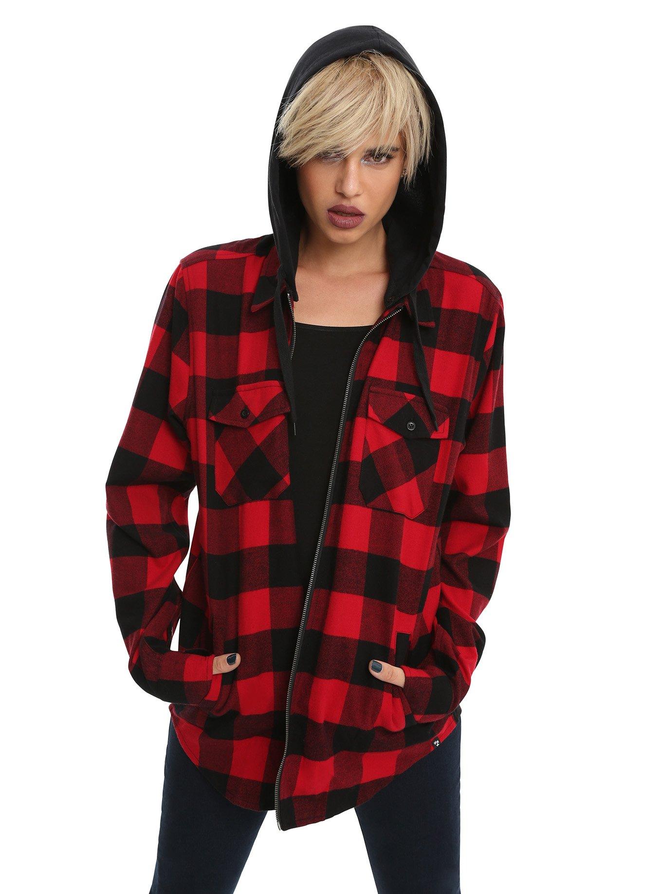 XXX RUDE Red & Black Buffalo Plaid Hooded Jacket, , alternate