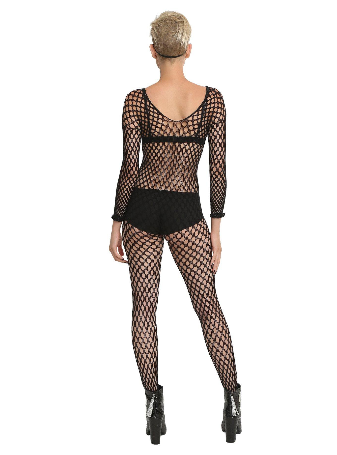 Black Circle Fishnet Bodysuit, , alternate