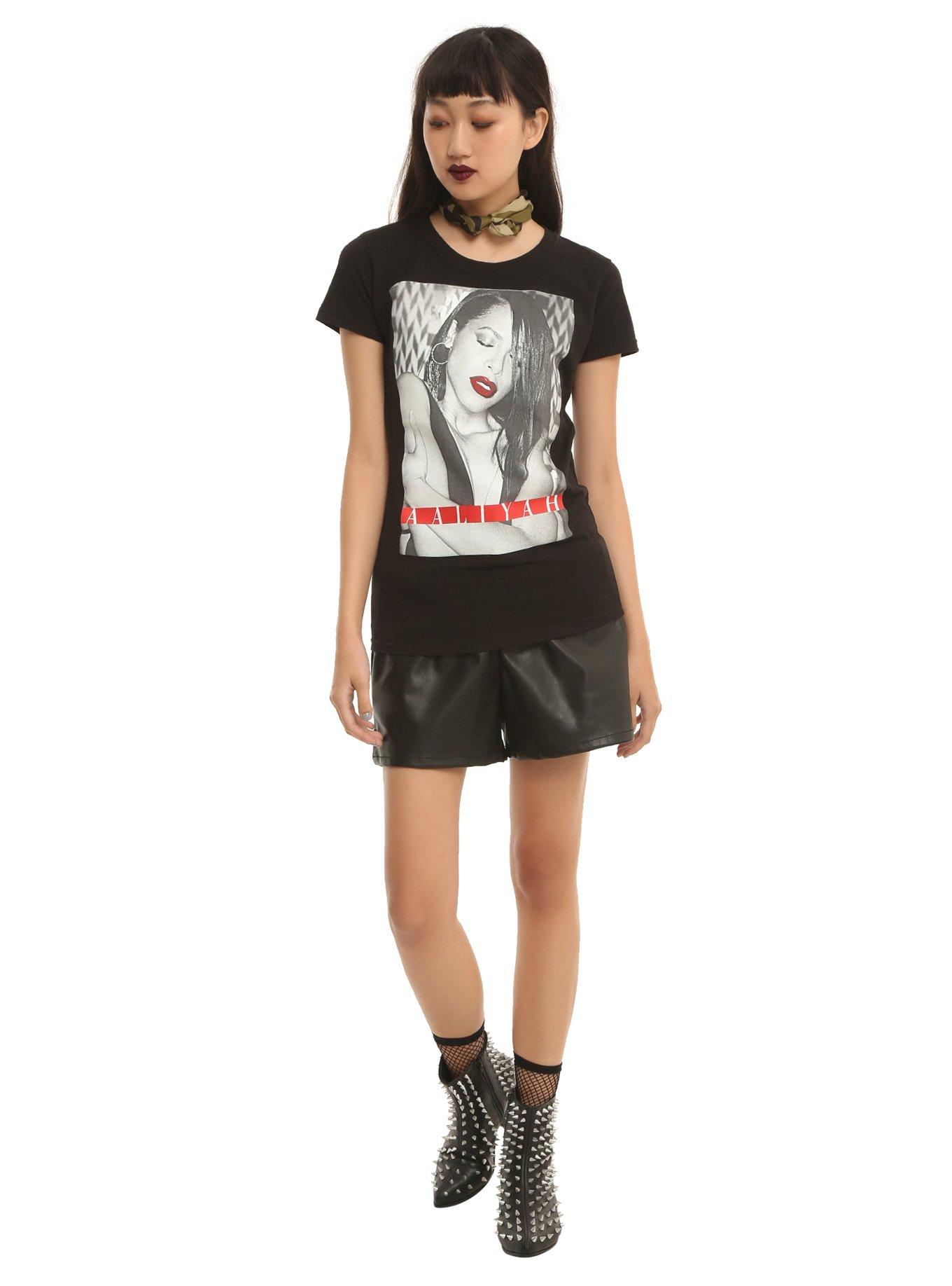 Aaliyah Black & White Logo Girls T-Shirt, , alternate