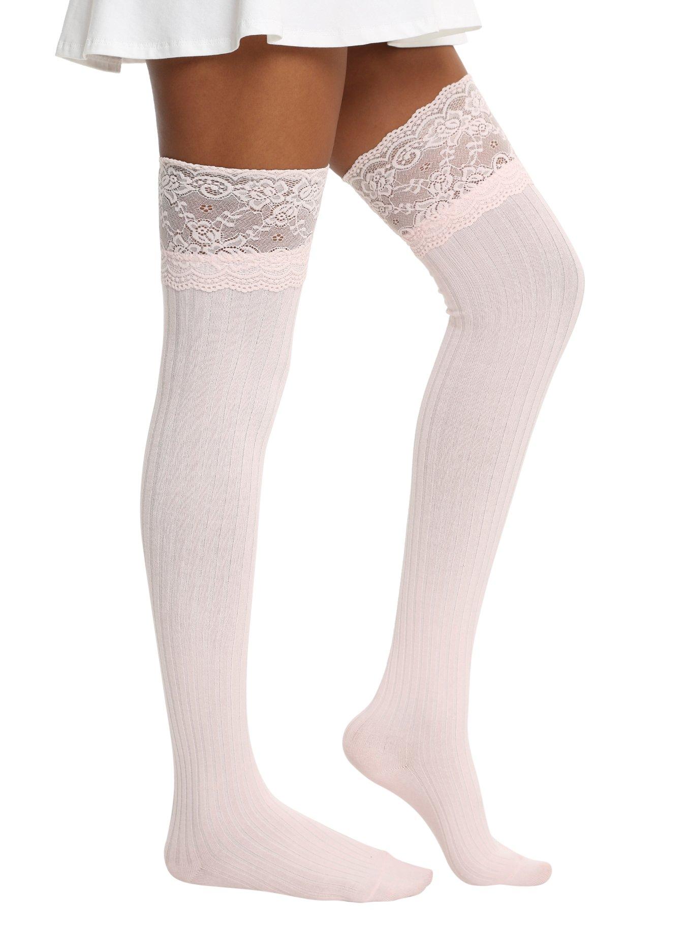 Baby Pink Ruffle Over-The-Knee Socks, , alternate