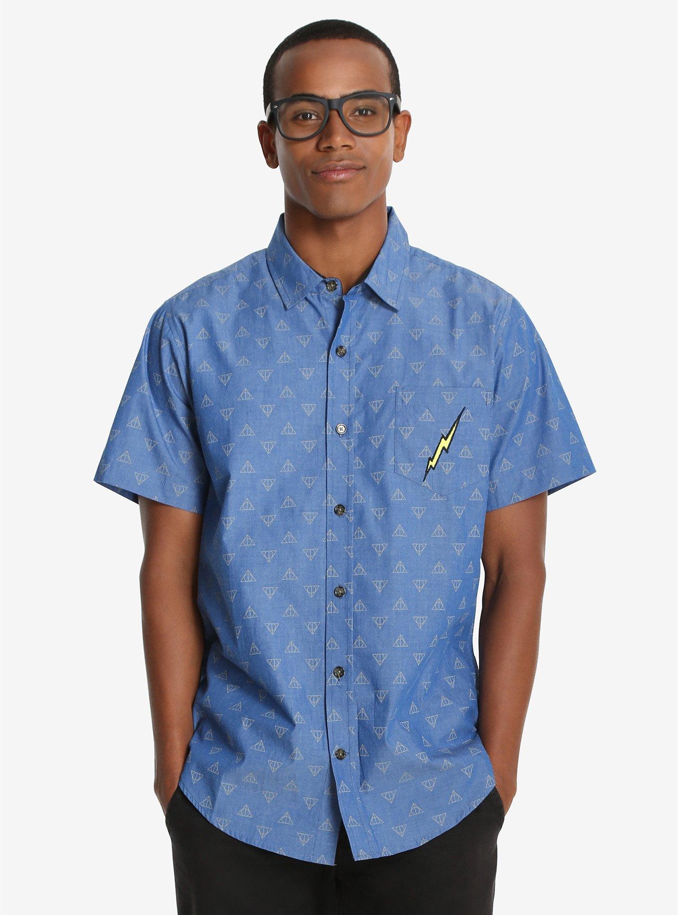 Harry Potter Deathly Hallows Chambray Woven Button-Up, , alternate